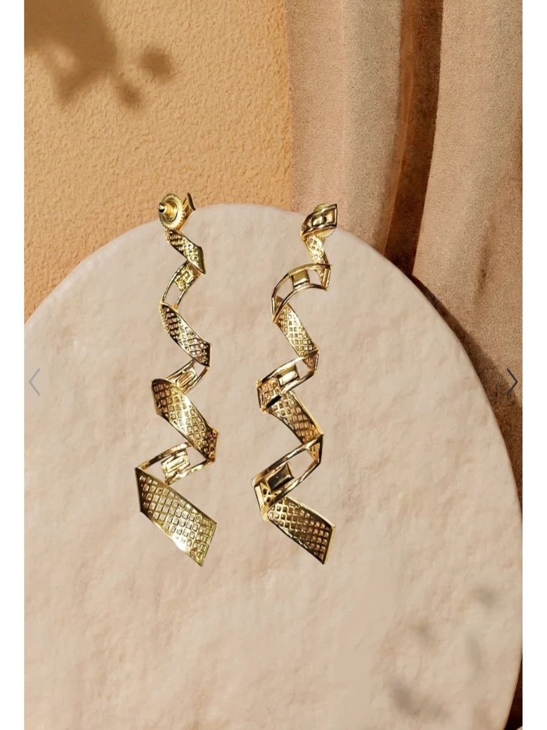 GAURISH BESPOKE JEWELLERY Gold Plated Zircon Contemporary Shaped Drop Earrings