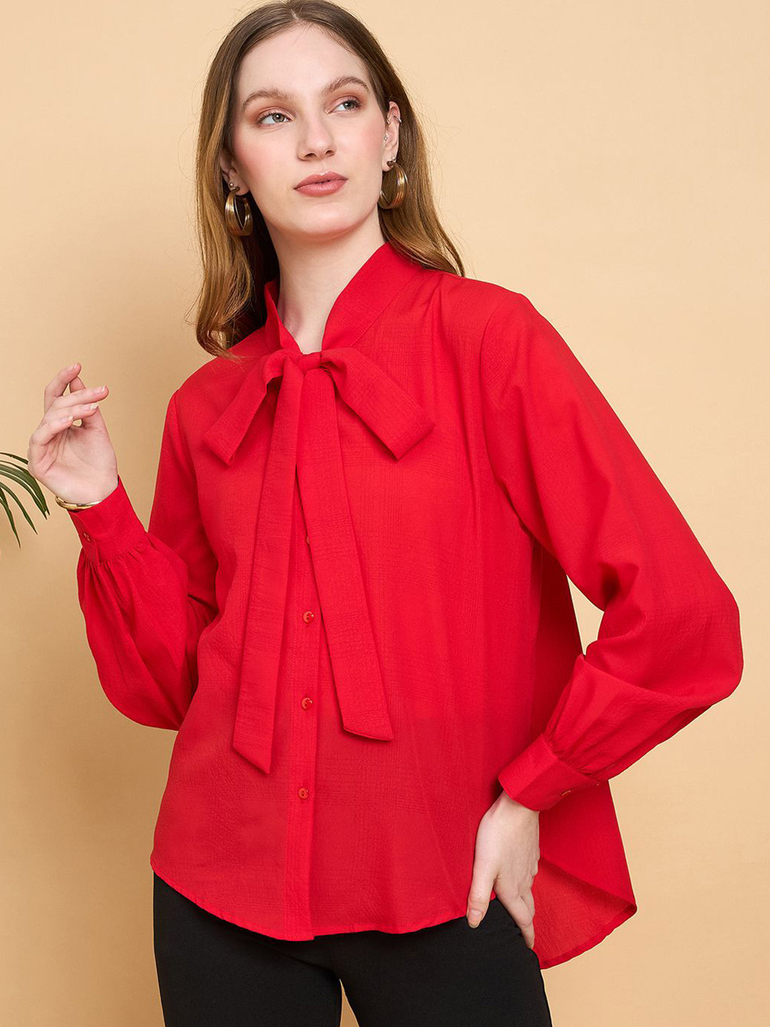 JUNE & HARRY Women Vyana Smart Fit Solid Tie-up Casual Shirt