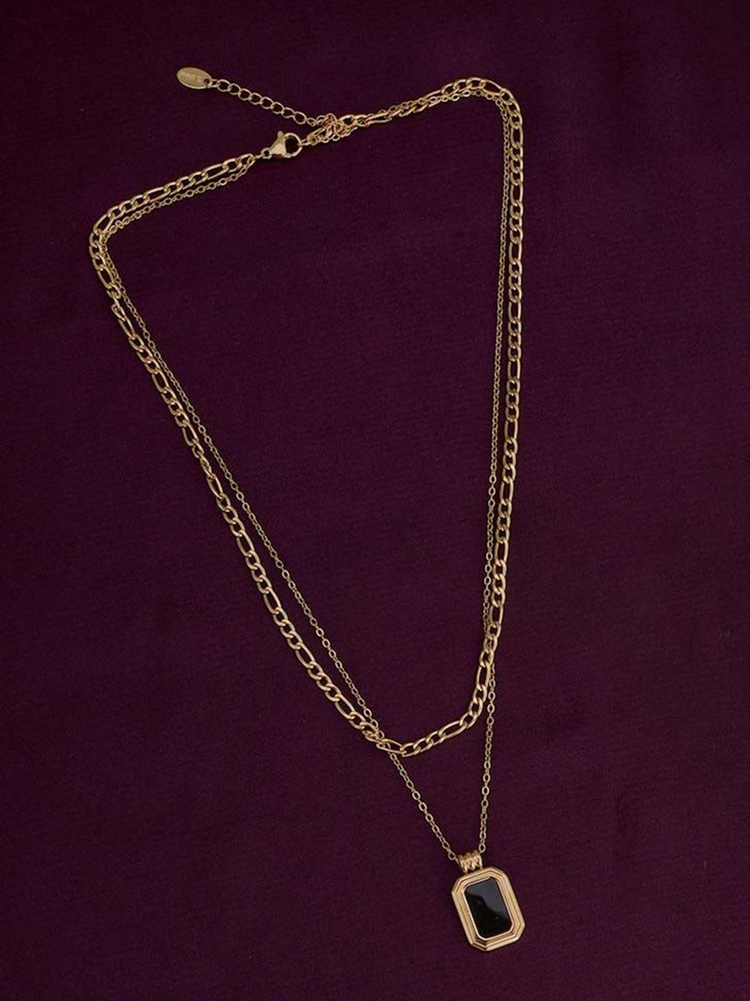 PALMONAS 18k Gold-Plated Onyx Two Layered Stainless Steel Chain