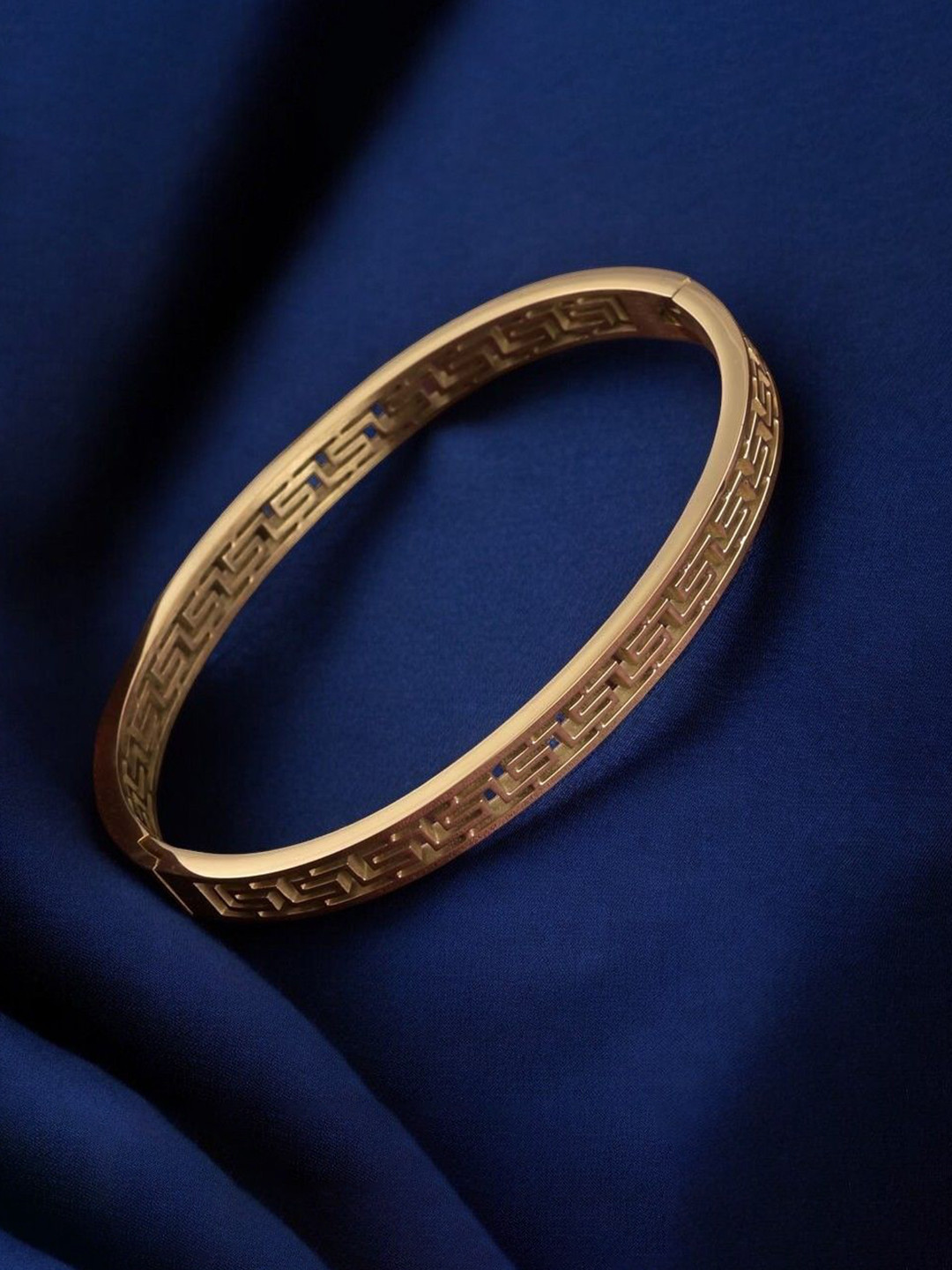 PALMONAS Gilded Maze Gold-Plated Waterproof & Anti-Tarnish Stainless Steel Kada Bracelet