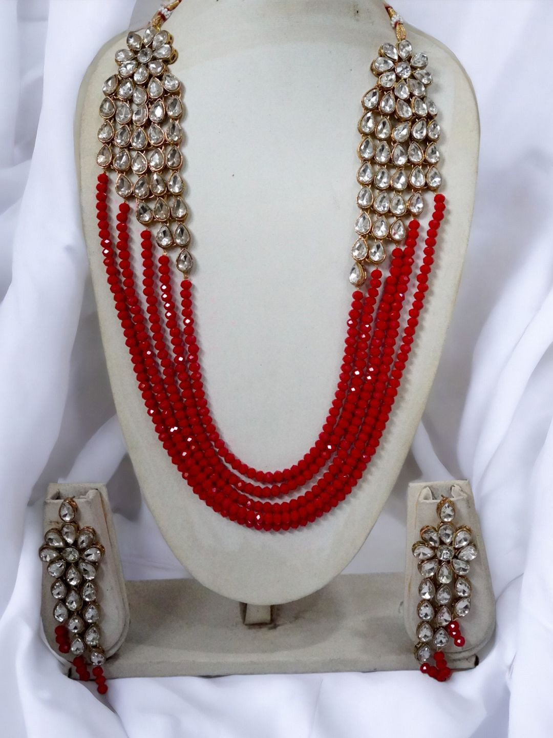 Saree Swarg Brass-Plated Artificial Stones Studded & Beaded Jewellery Set