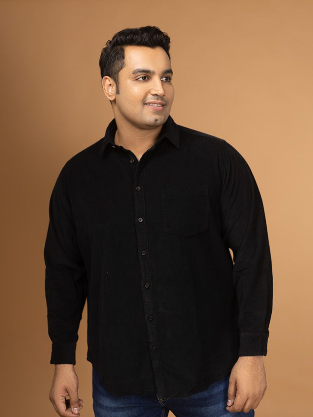 Sizeupp Men Plus Size Collared Neck Regular Fit Corduroy Casual Shirt