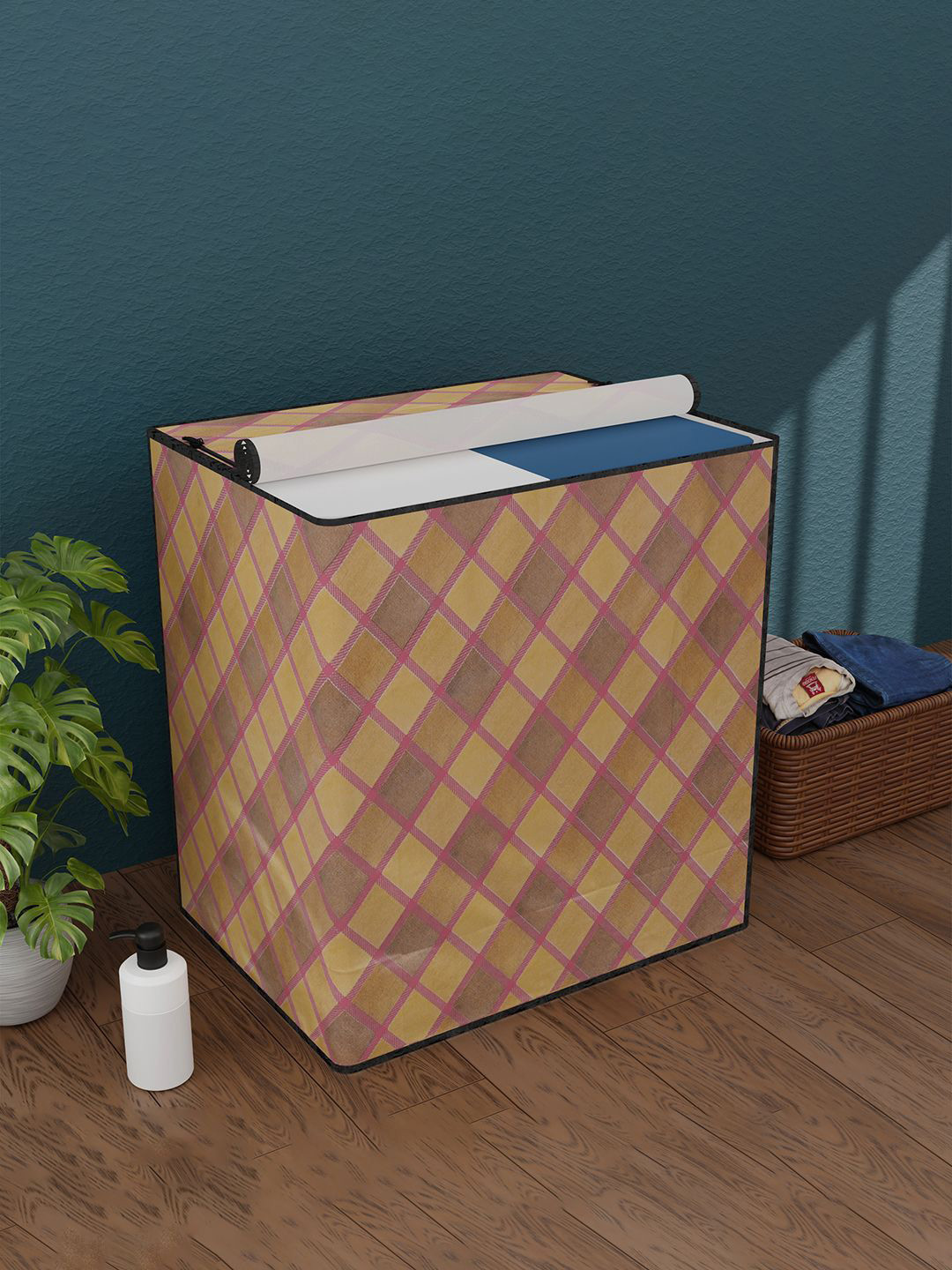 Kuber Industries Maroon & Brown Printed Semi-Automatic Washing Machine Cover With Zip