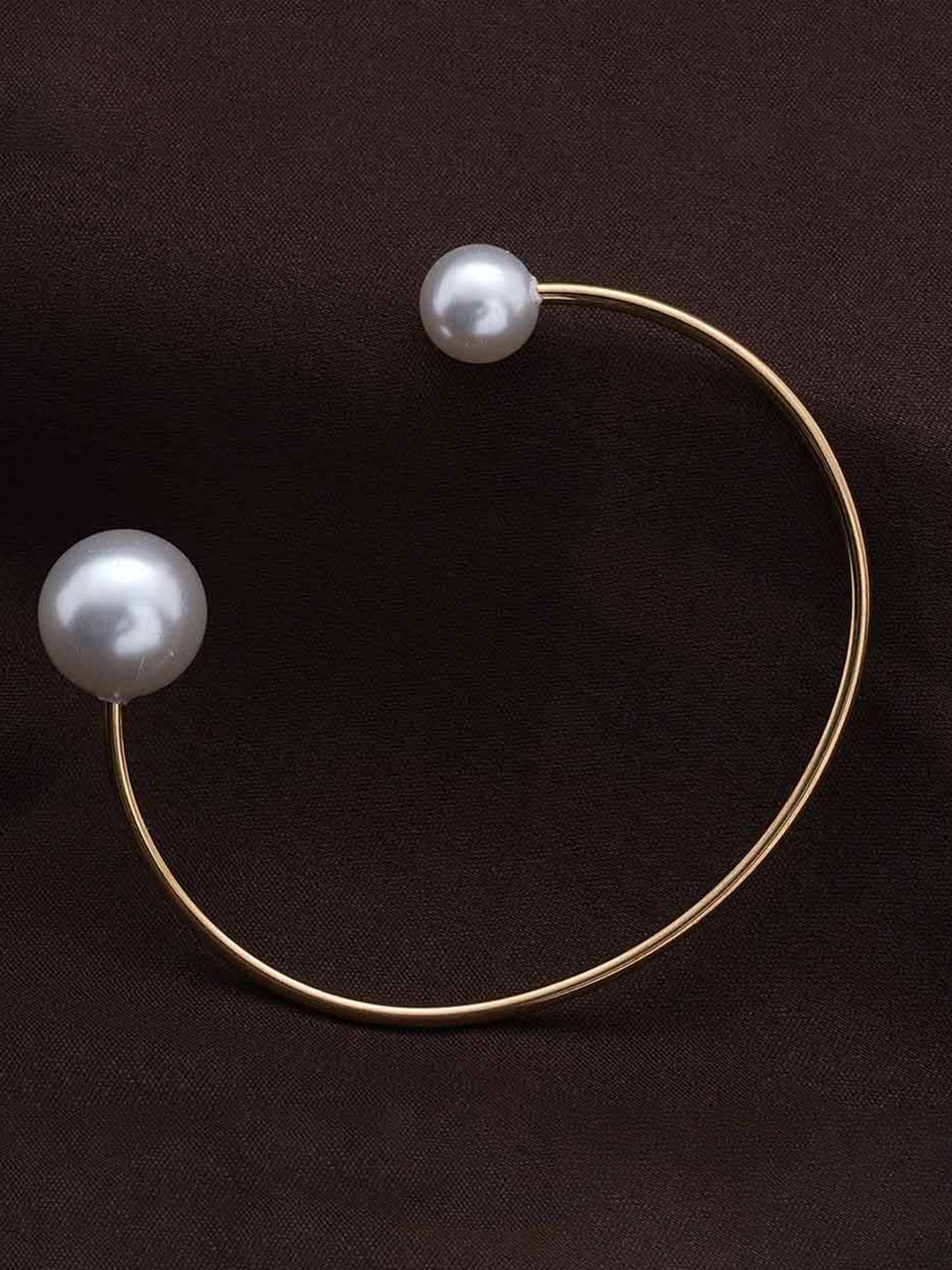 PALMONAS Gold-Plated Pearls Beaded Waterproof & Anti-Tarnish Stainless Steel Cuff Bracelet