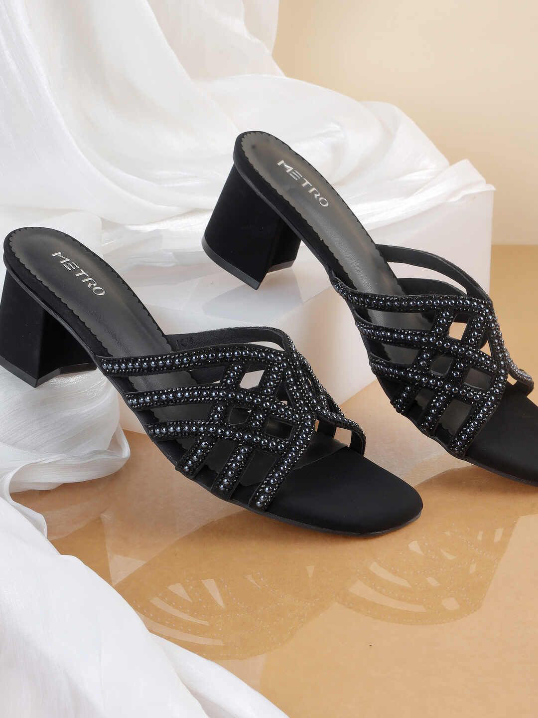 Metro Women Woveb Design Block Sandals