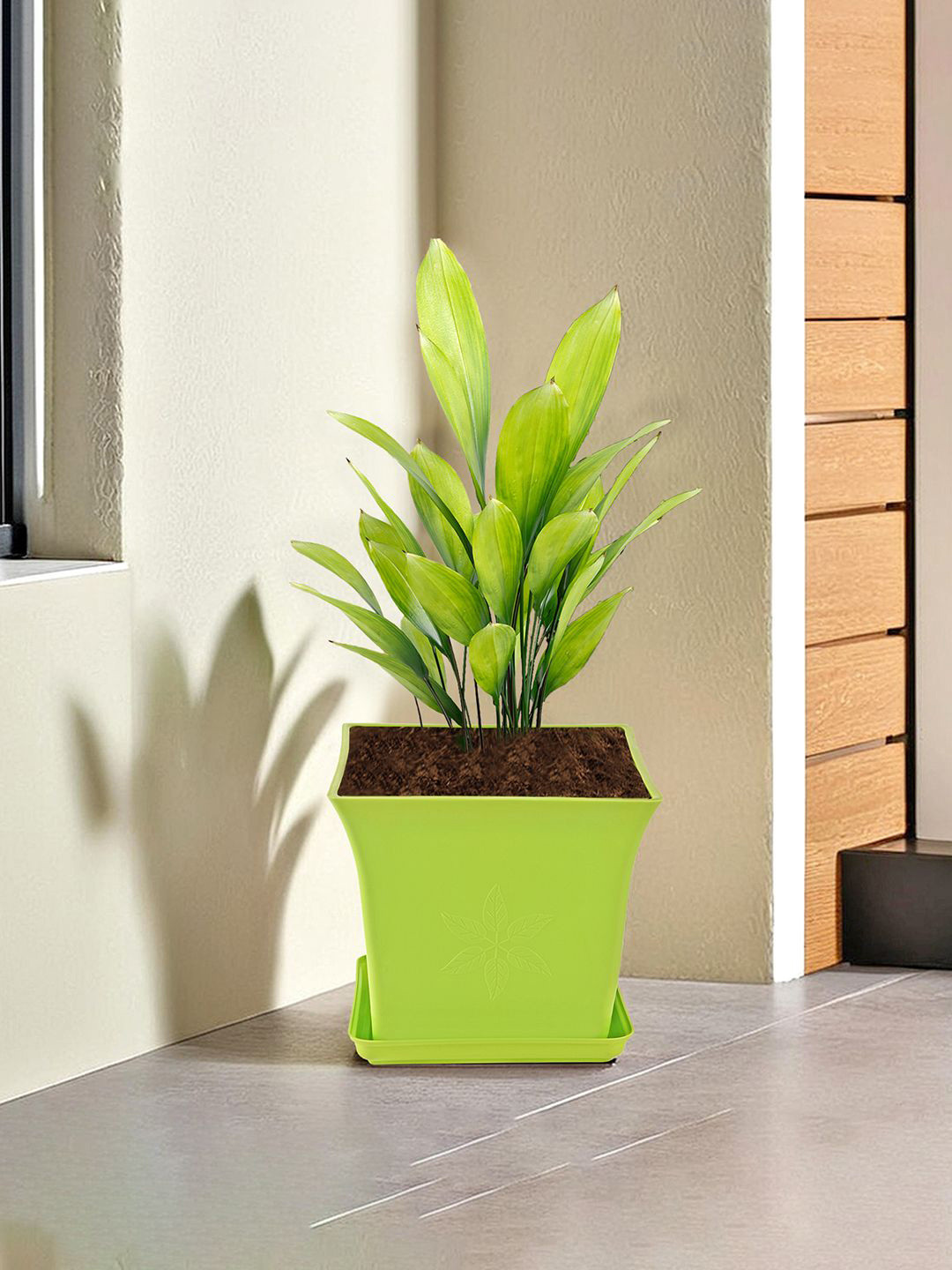 Kuber Industries Green Textured Flower Planters With Tray