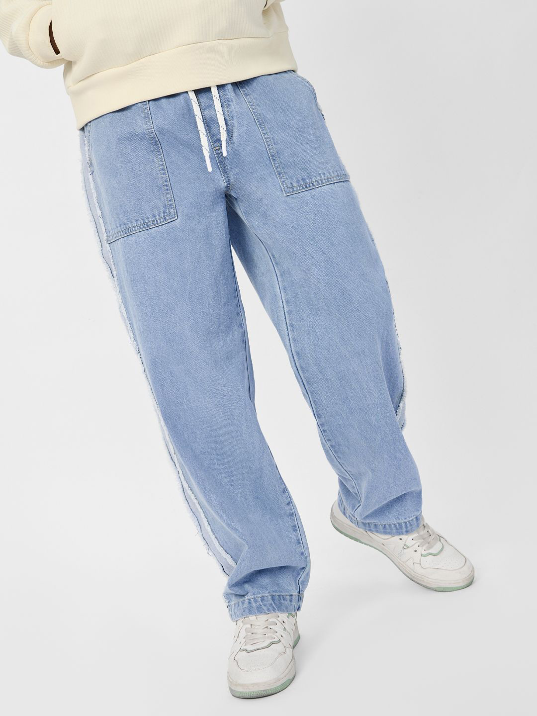 The Souled Store Denim: Sky Blue Baggy Fit Cotton Trouser