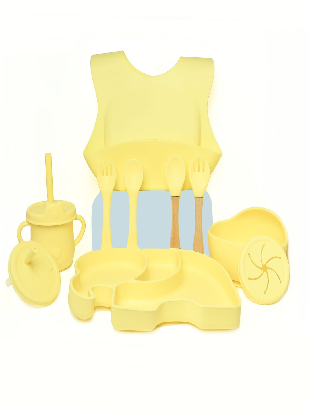 The Little Lookers 11-Pcs Yellow Silicone Non Toxic BPA Free Baby Safe Baby Feeding Set