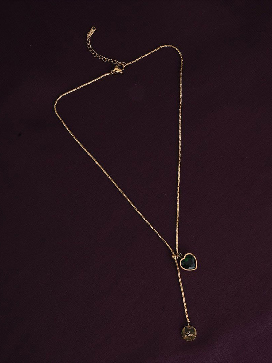 PALMONAS 18K Gold-Plated Stainless Steel Emerald Love Minimal Chain