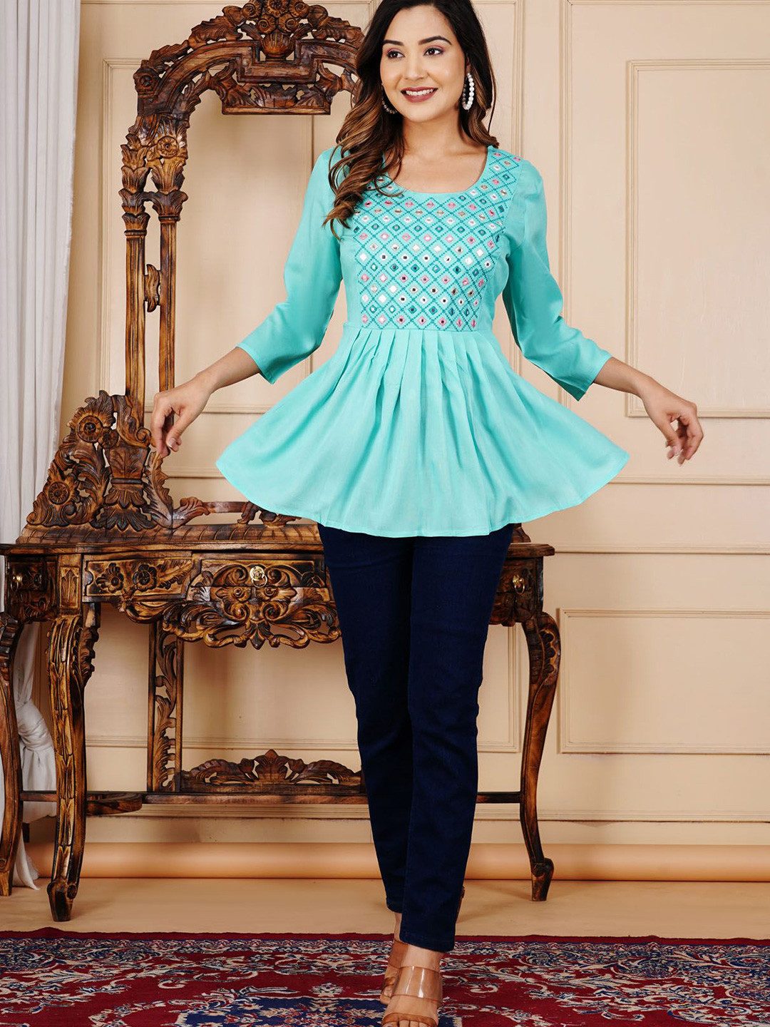 L.H HANDICRAFTS Floral Embroidered Crop Top