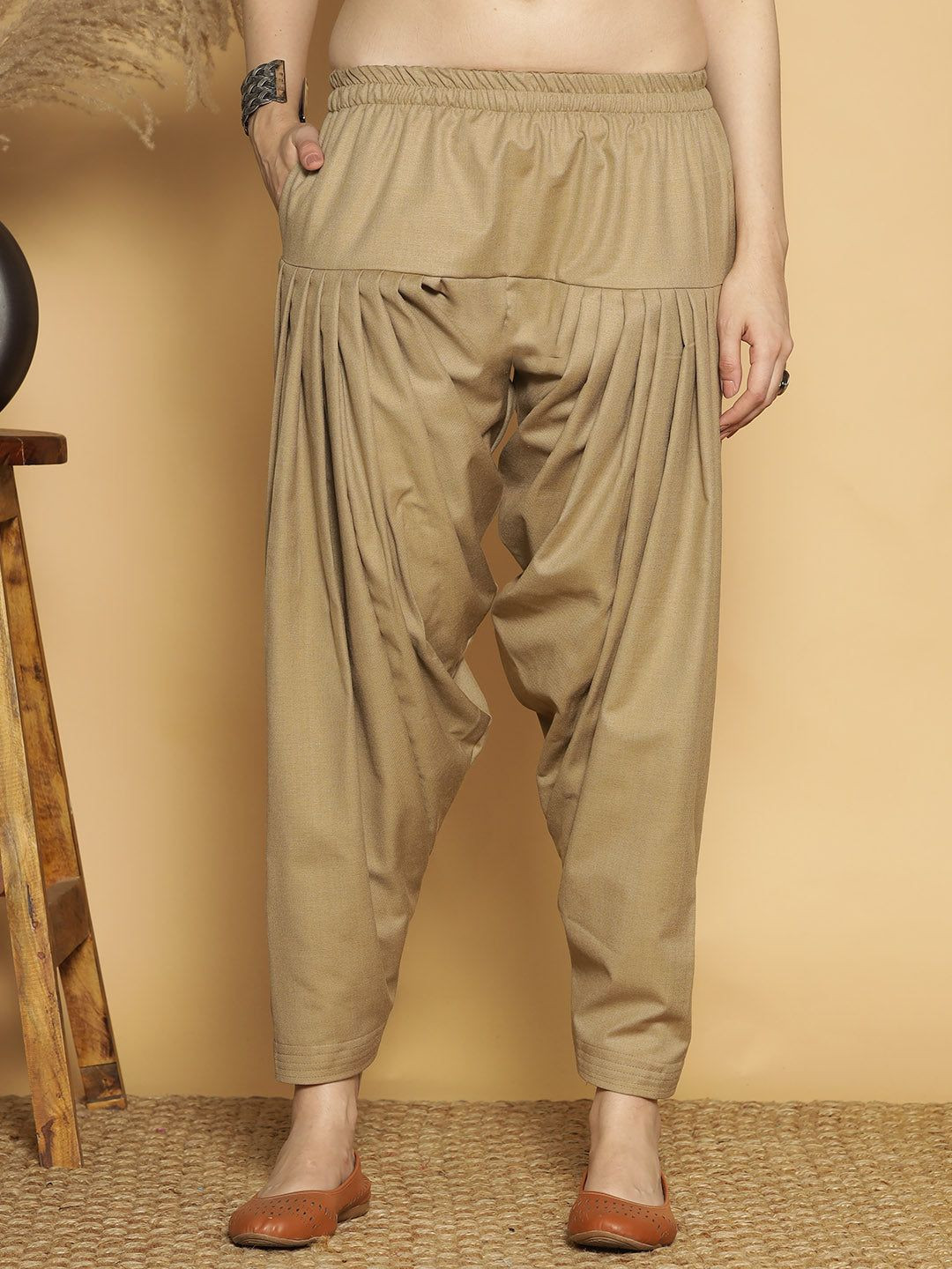 LetsDressUp Women Beige Acrylic Salwar