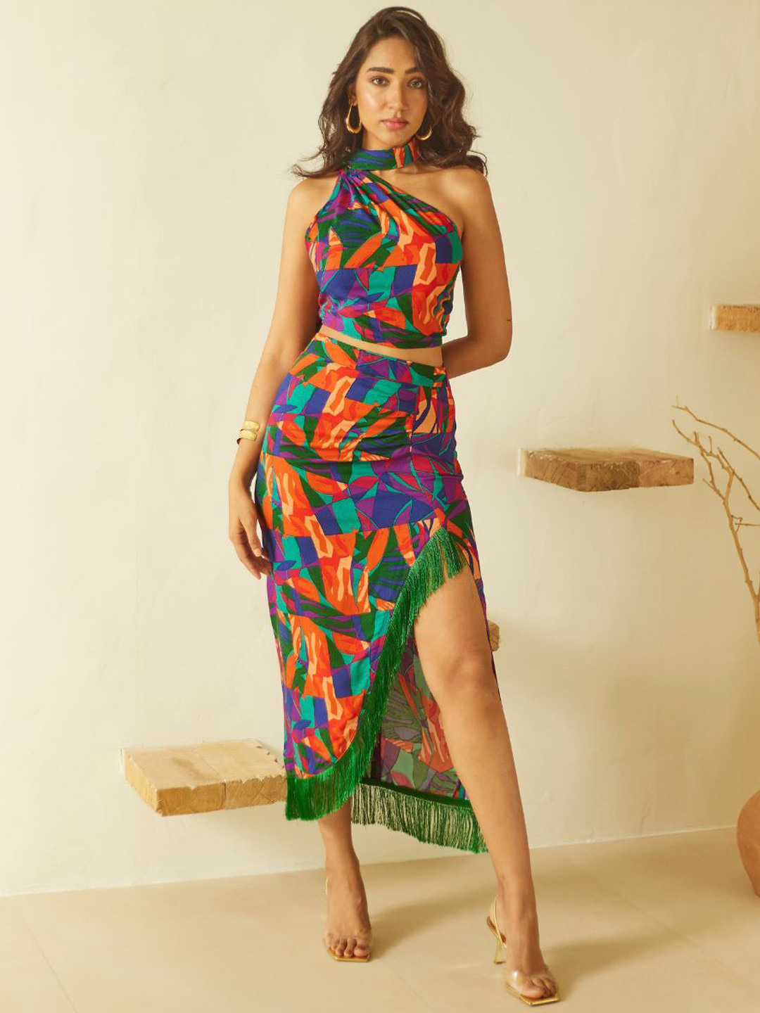Urban Suburban Women Fringed Tropical Skirt with Slit