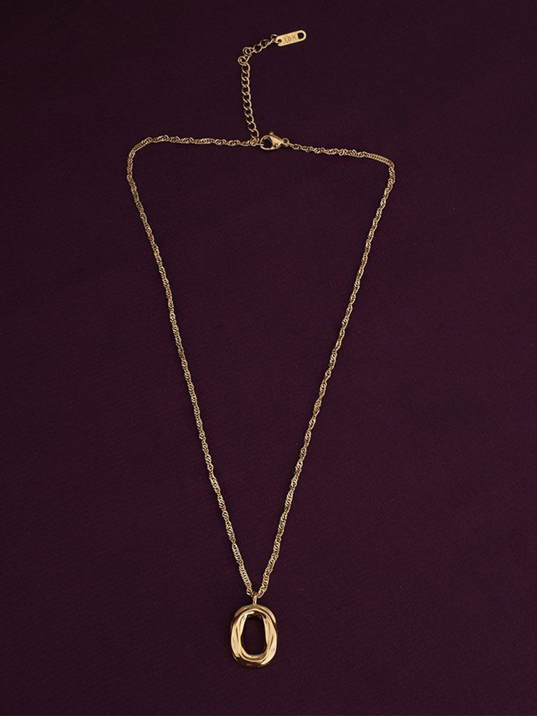 PALMONAS 18K Gold-Plated Wobbly Oval Shaped Stainless Steel Pendant With Chain