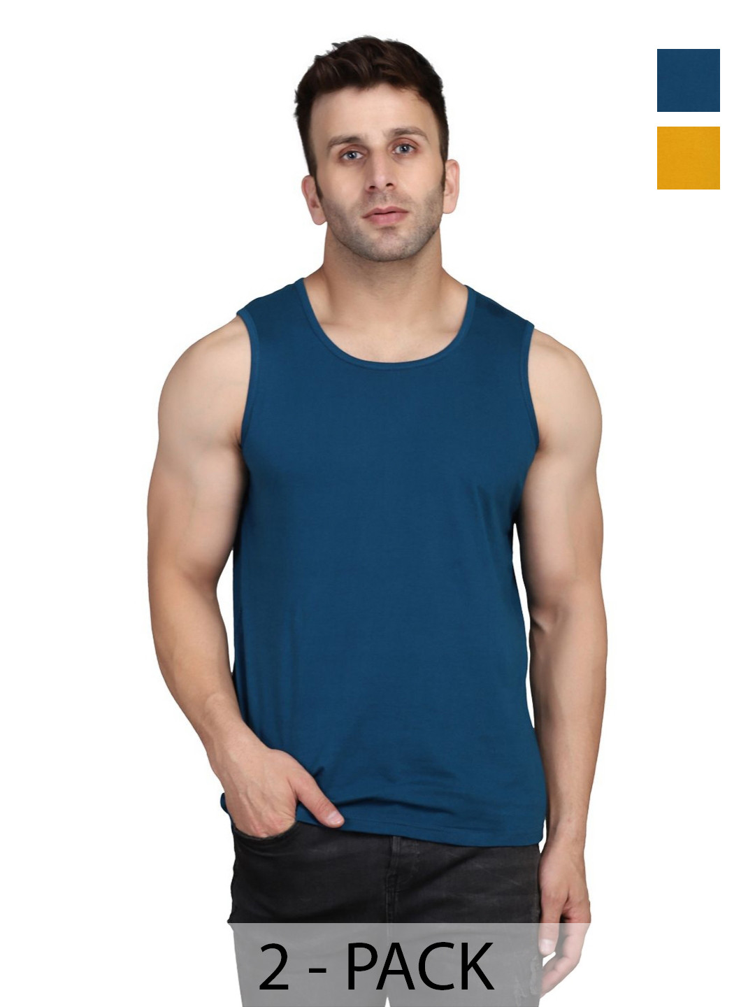 WOOSTRO Men Pack Of 2 Solid Round Neck Cotton Slim Fit T-shirts