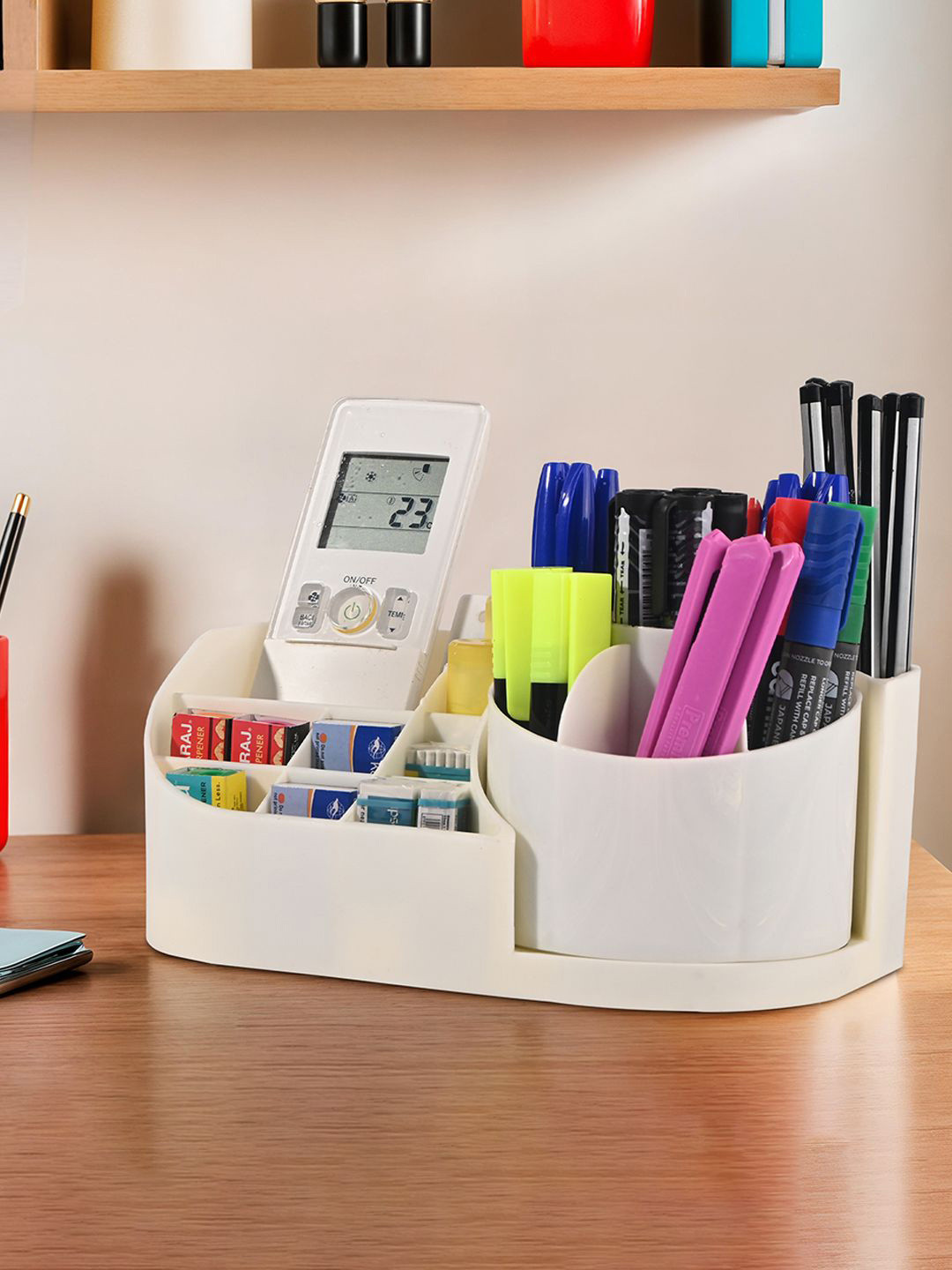 Kuber Industries Off White Pack of 2 Aesthetic 360 Rotating Stationery Desk Organisers