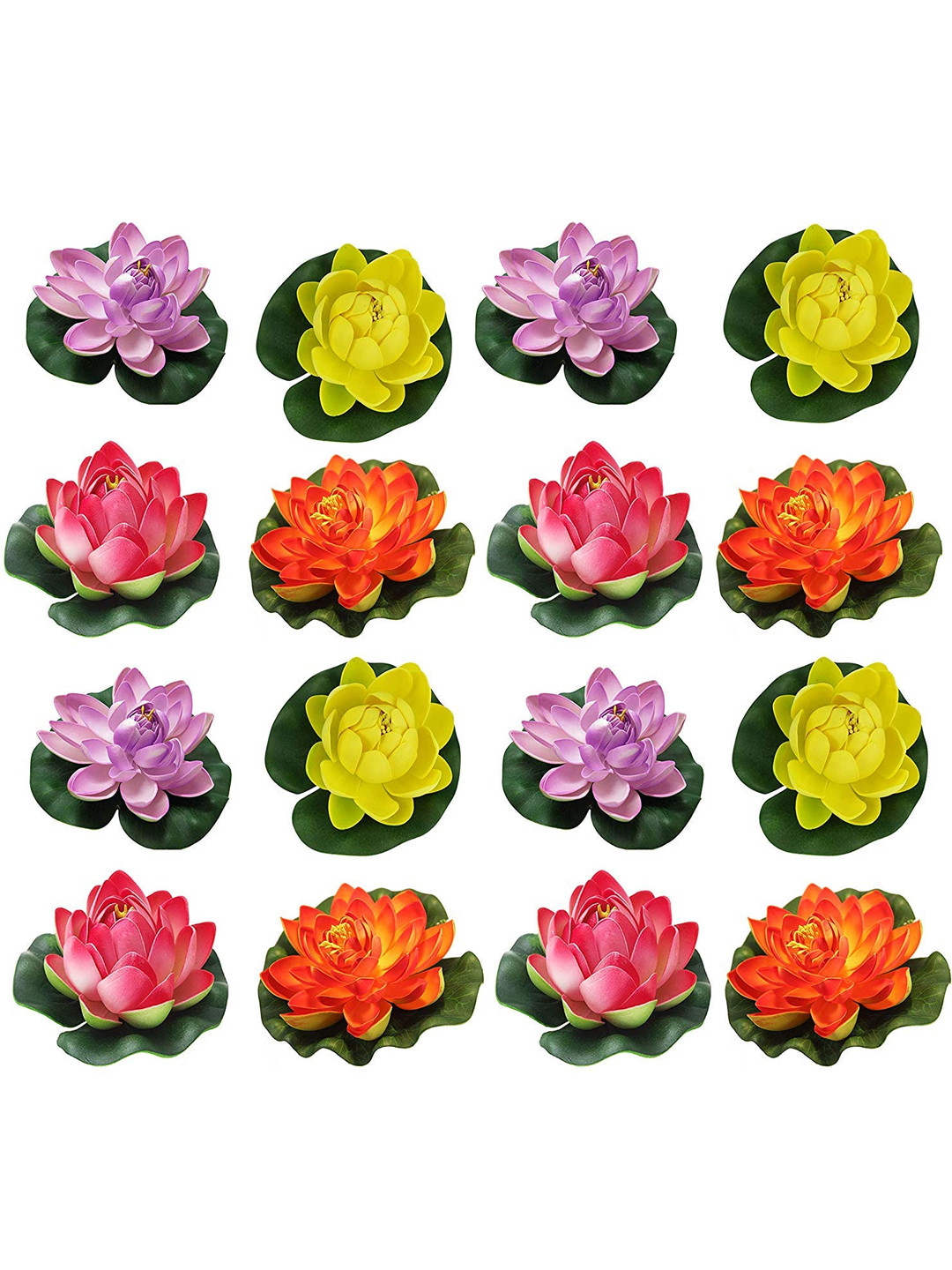 TIED RIBBONS Green & Yellow 16 Pieces Lotus Artificial Flowers with Rubber Leaf