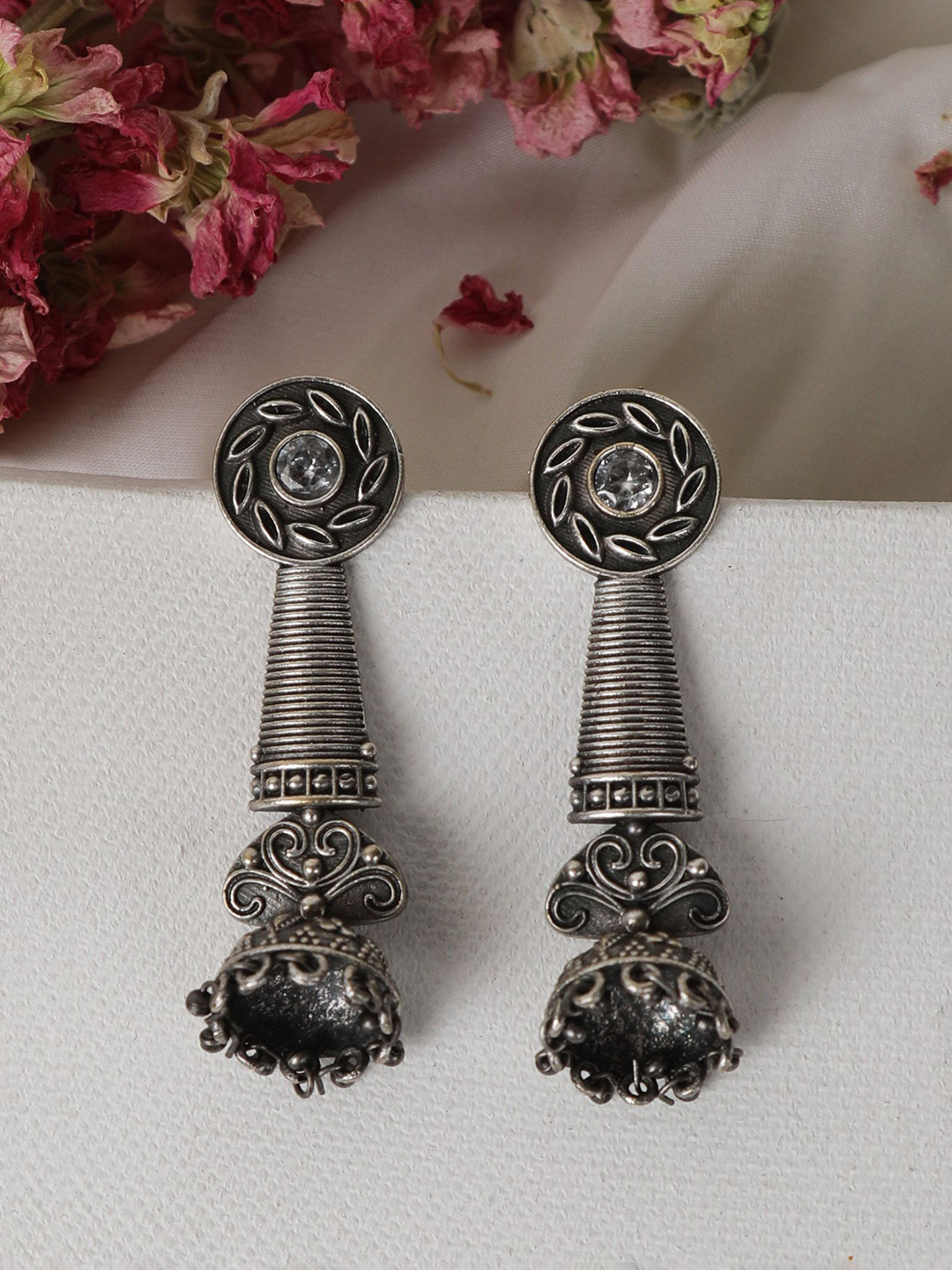 Saagah Oxidised German Silver Circular Drop Earrings