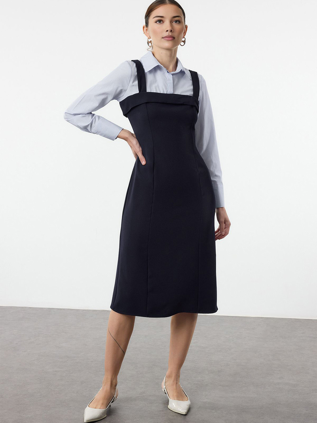 Trendyol Lacivert Shirt Collar Sheath Dress
