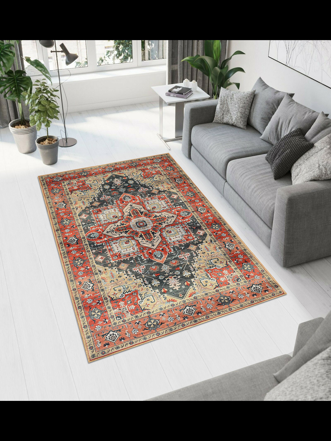MAA HOME CONCEPT Orange Ethnic Motifs Anti-Skid Woollen Carpet
