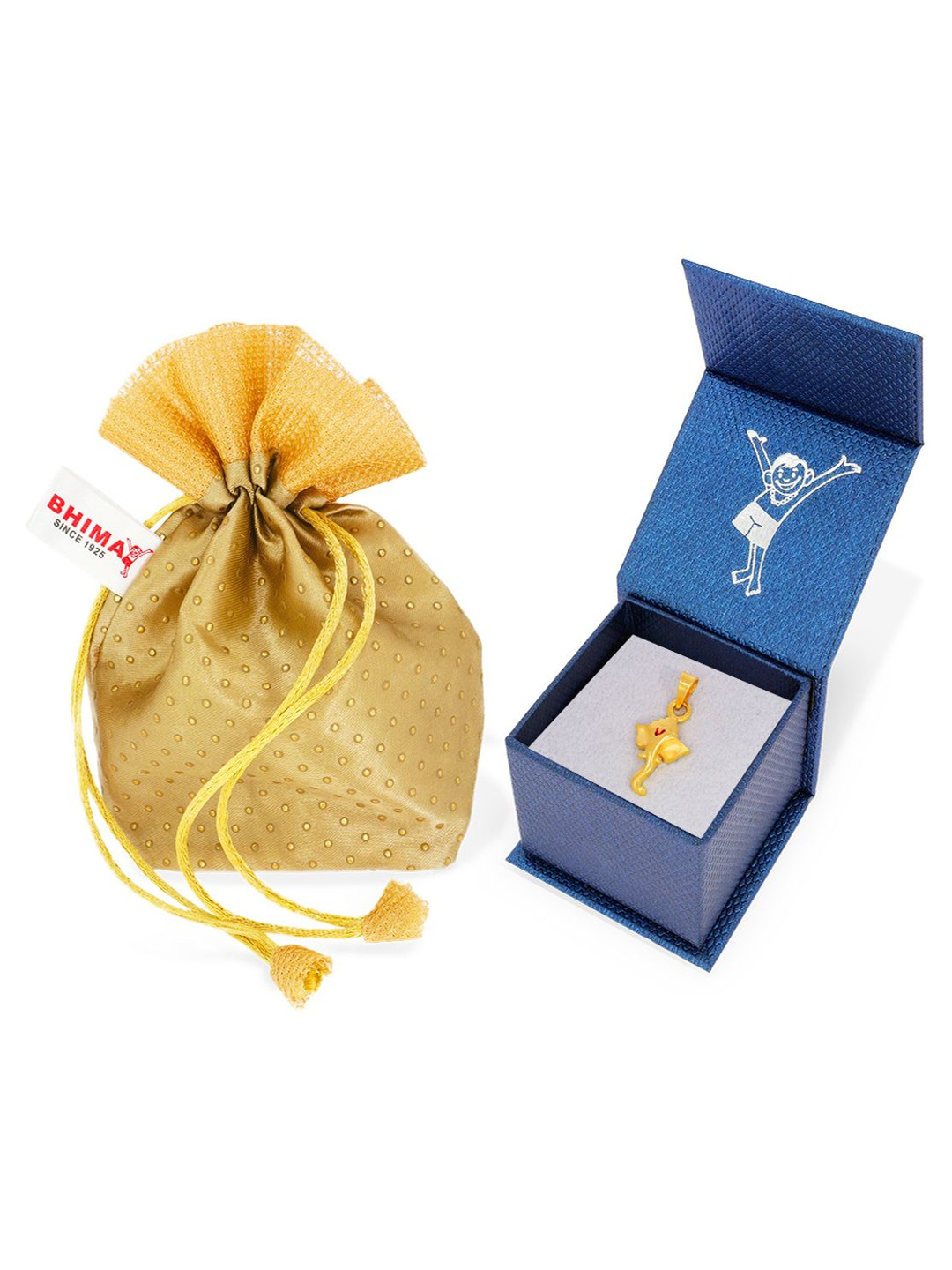 BHIMA 22K BIS Hallmark 916 Purity Yellow Gold Long Trunk Ganesha Pendant