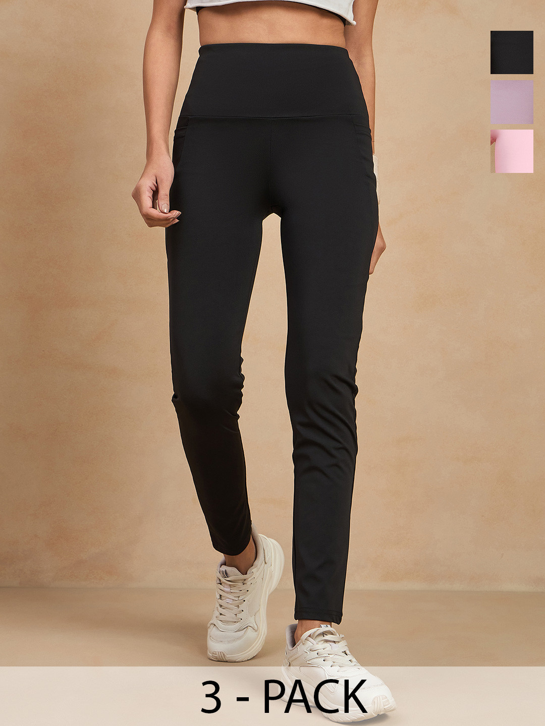 COLOR CAPITAL Women Pack of 3 Skin Fit Antimicrobial Tights