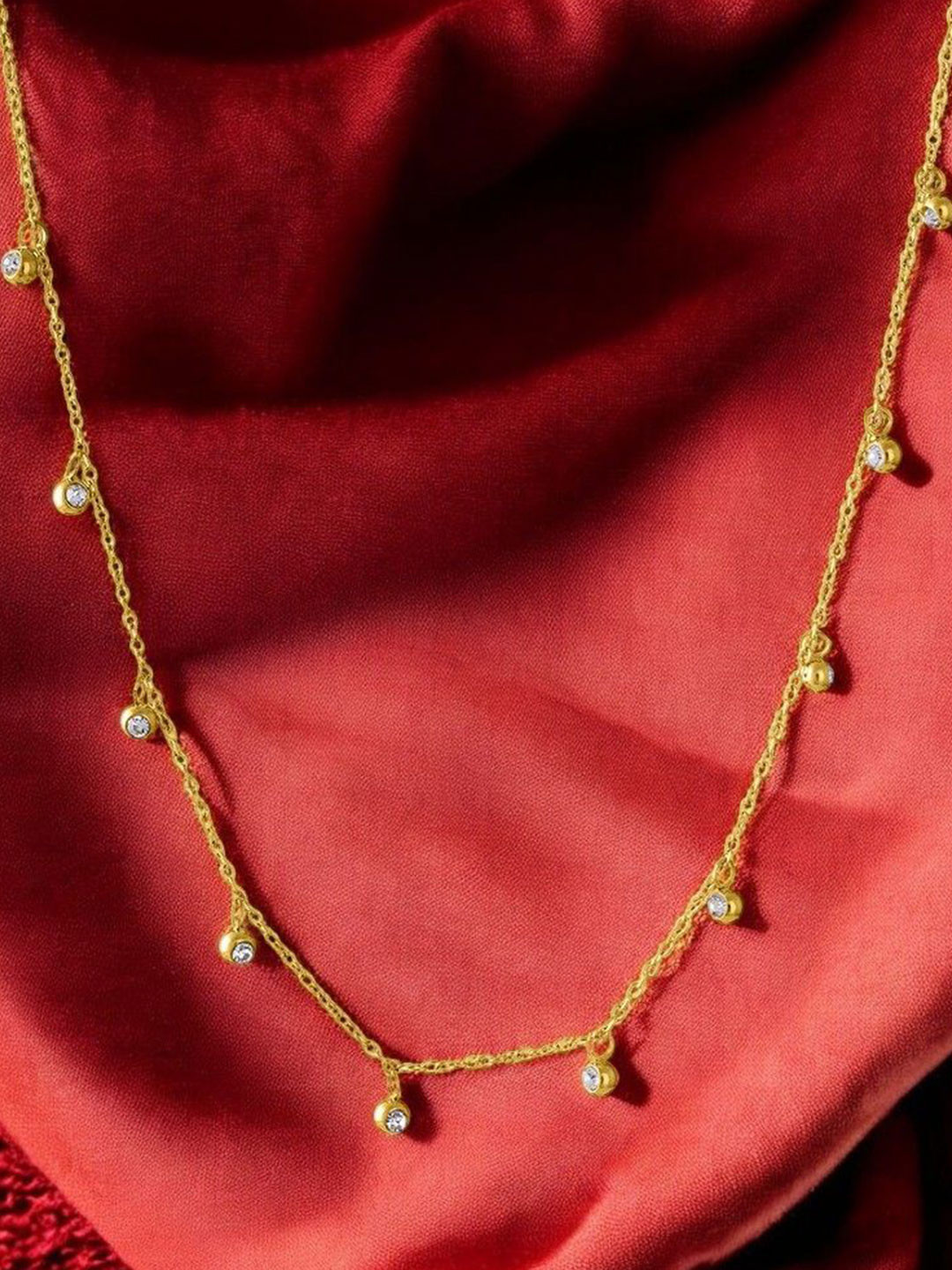 PALMONAS 18K Gold-Plated Stainless Steel Cubic Zirconia Stone Studded Chain