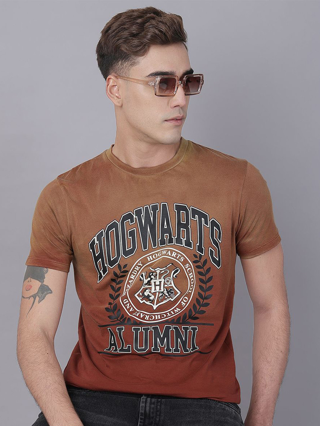 Free Authority Men Harry Potter Graphic Printed Regular Fit Cotton Tshirt