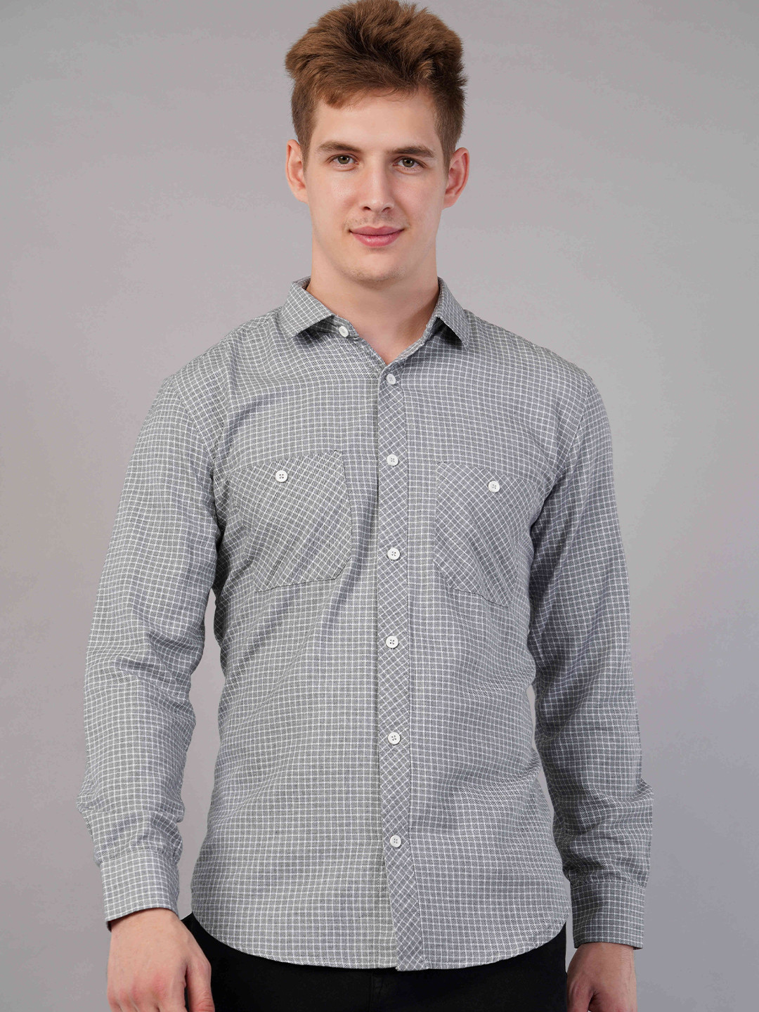 Binioz Men Classic Micro Checks Opaque Printed Casual Shirt