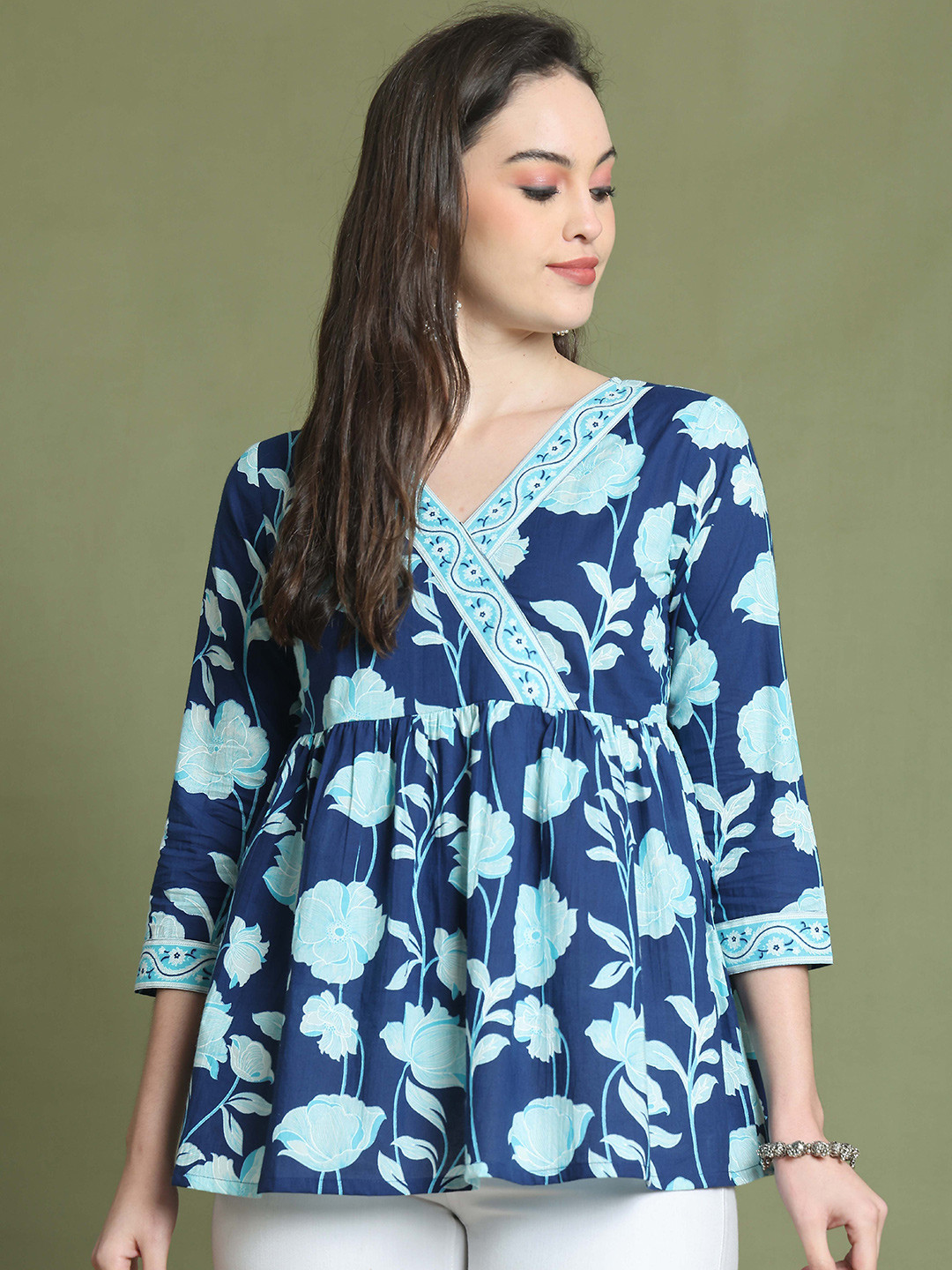 Rajnandini Women Floral Printed Cotton Peplum Top