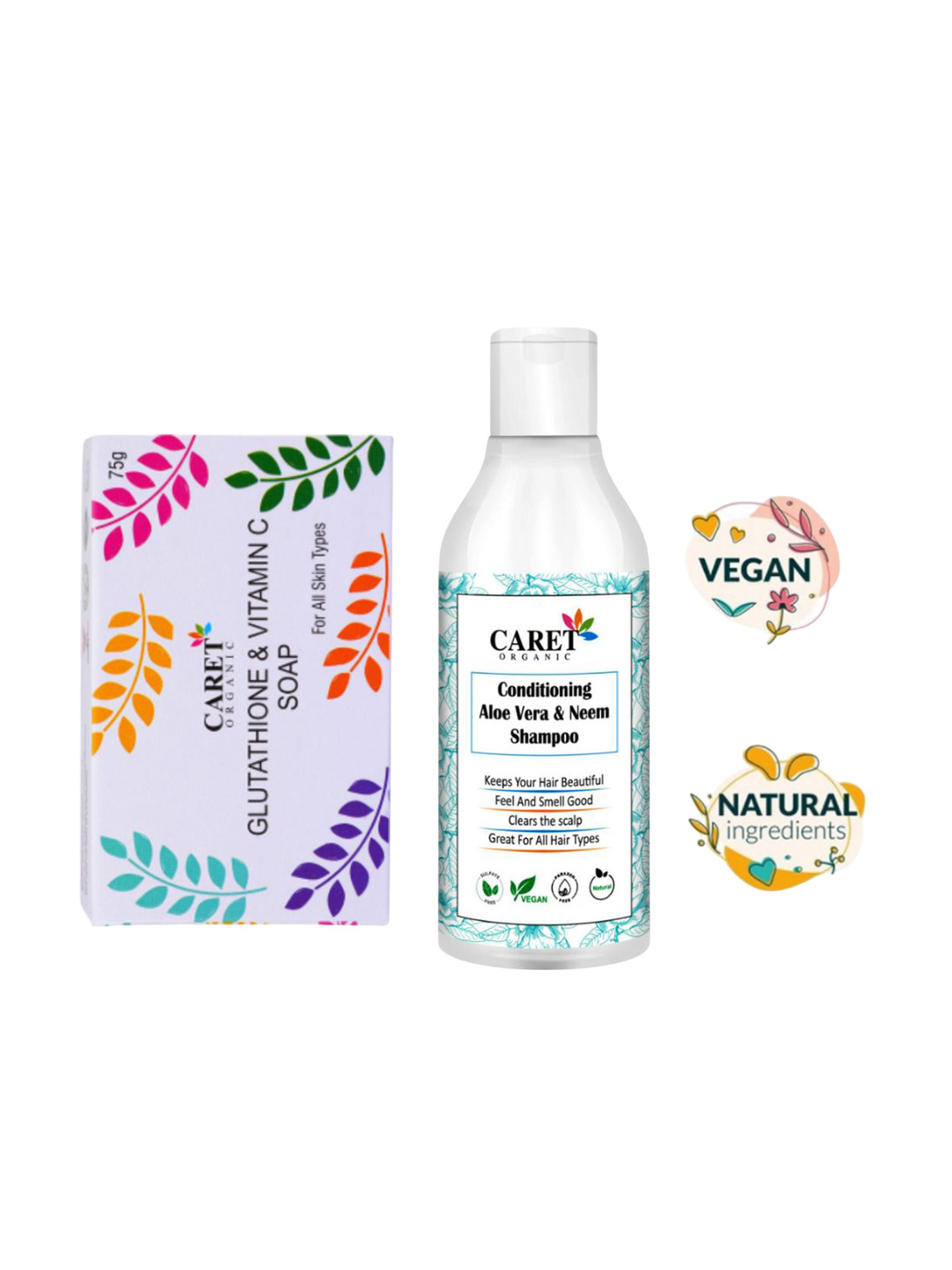 CARET ORGANIC Set Of 2 Glutathione Soap With Vitamin C- 75 g & Neem Shampoo- 250 ml