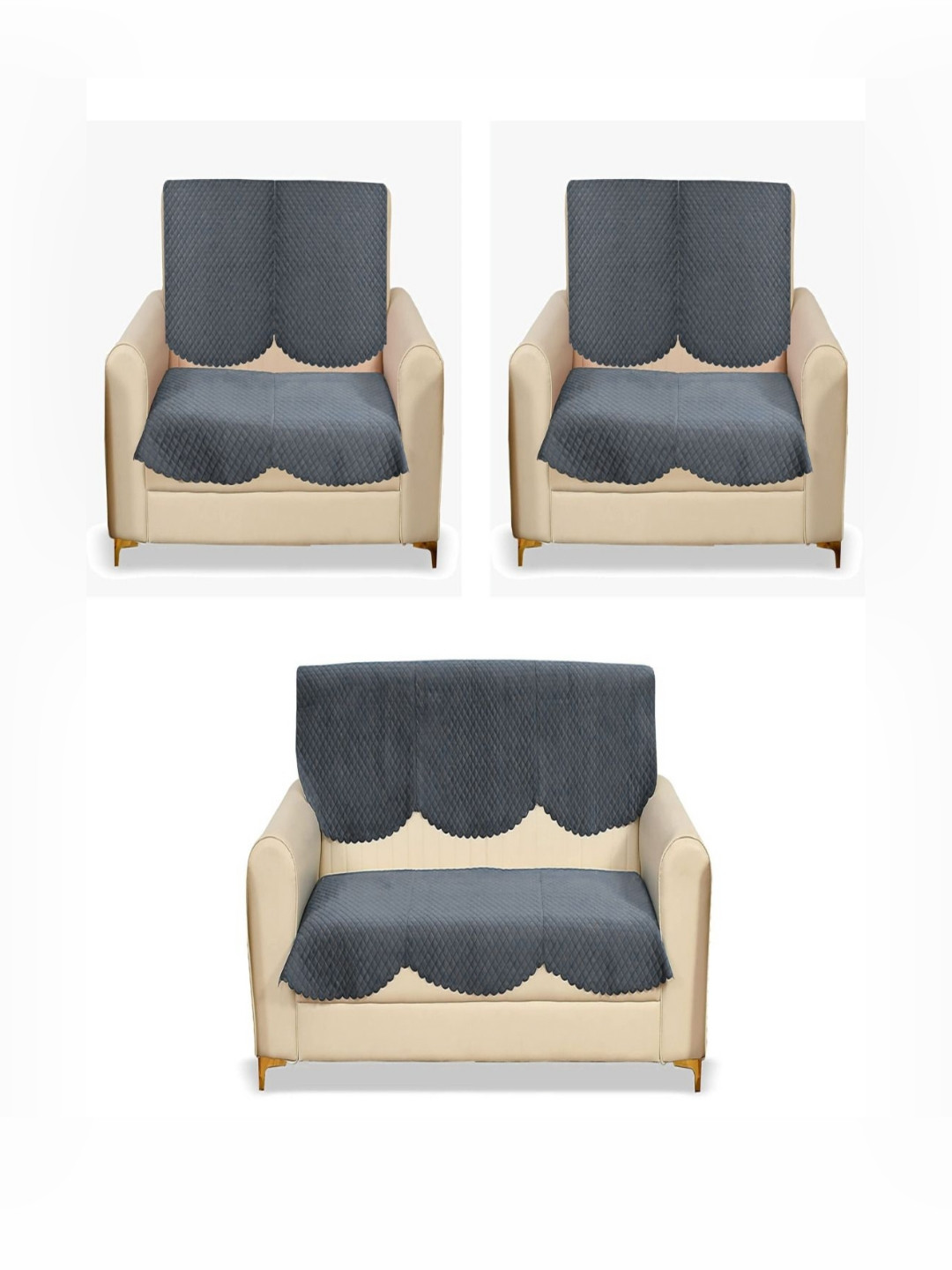 Fashion Throw Grey 6 Pieces Quilted Seven Seater Velvet Sofa Covers