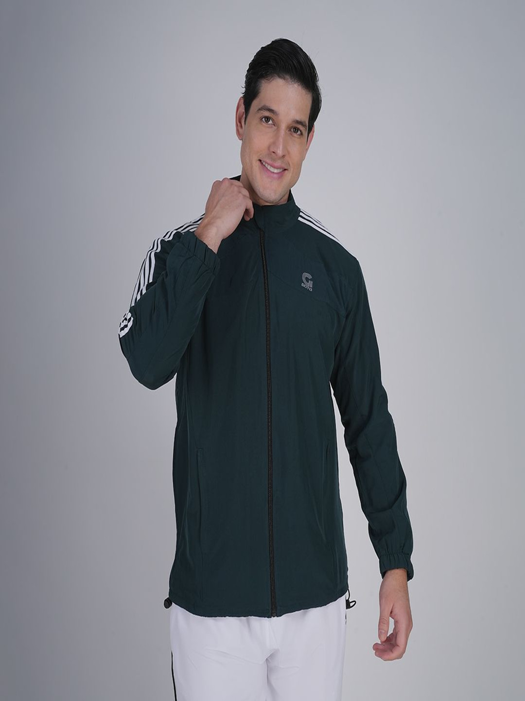 GOTO Men Mandarin Collar Striped Casual Lightweight Bomber Jacket