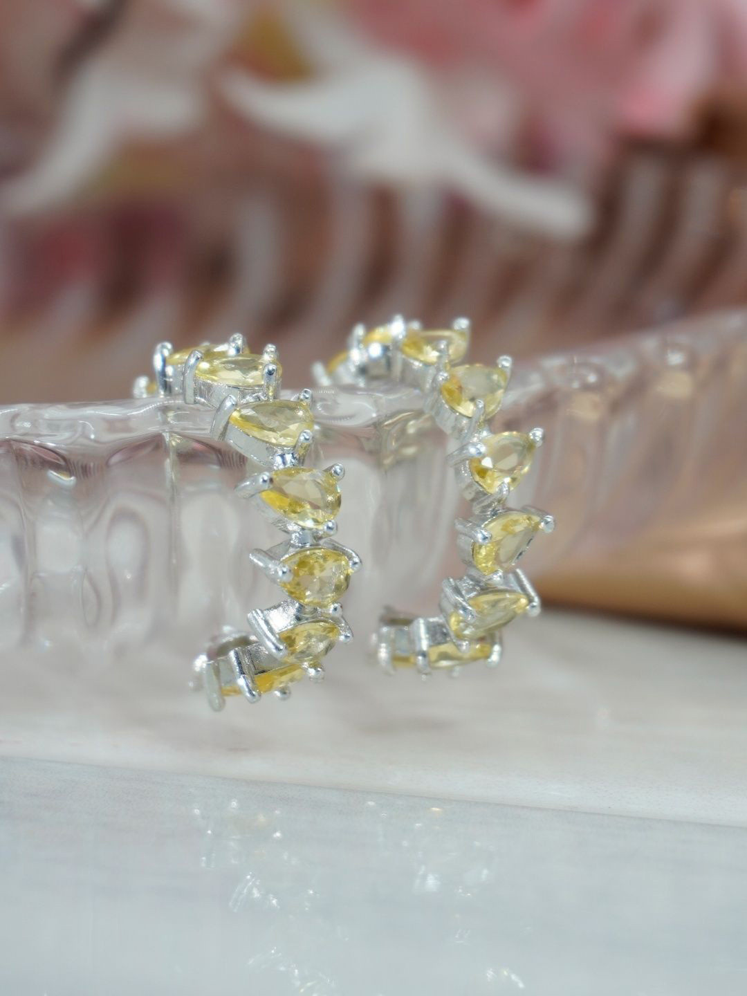 Niscka Rhodium-Plated American Daimond Stone Studded Circular Shaped Hoop Earrings