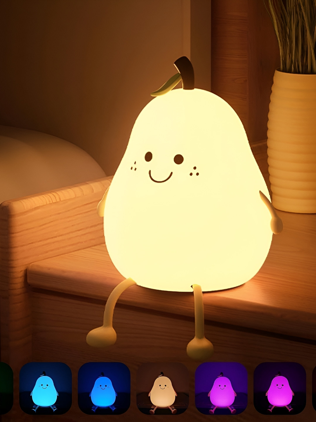 DWIZA ENTERPRISE White Printed Pear Shaped Changing Rechargeable Silicone Night Lamp