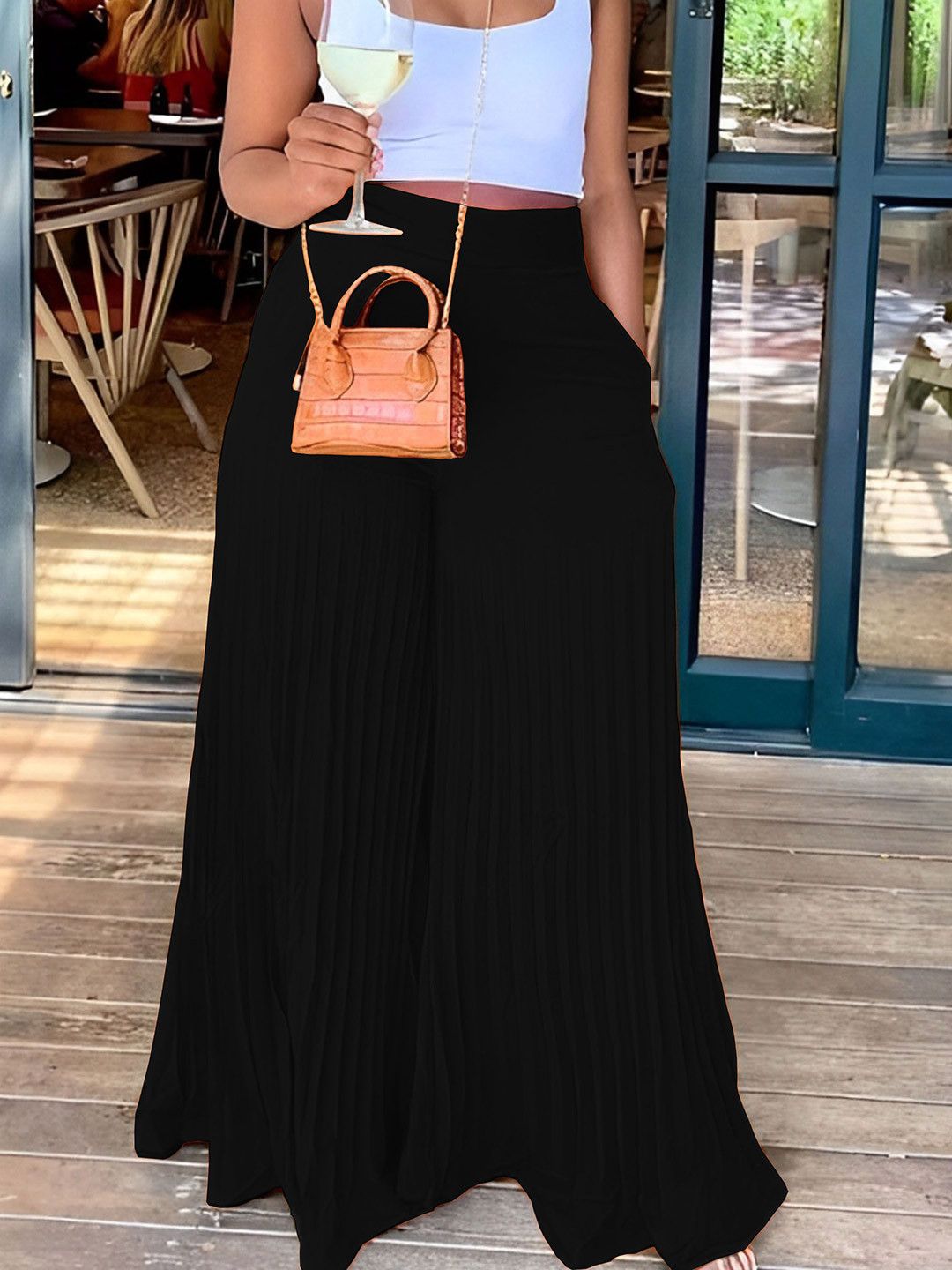 Kushi Flyer Women Self Design Knitted Wide Leg Plated Palazzos