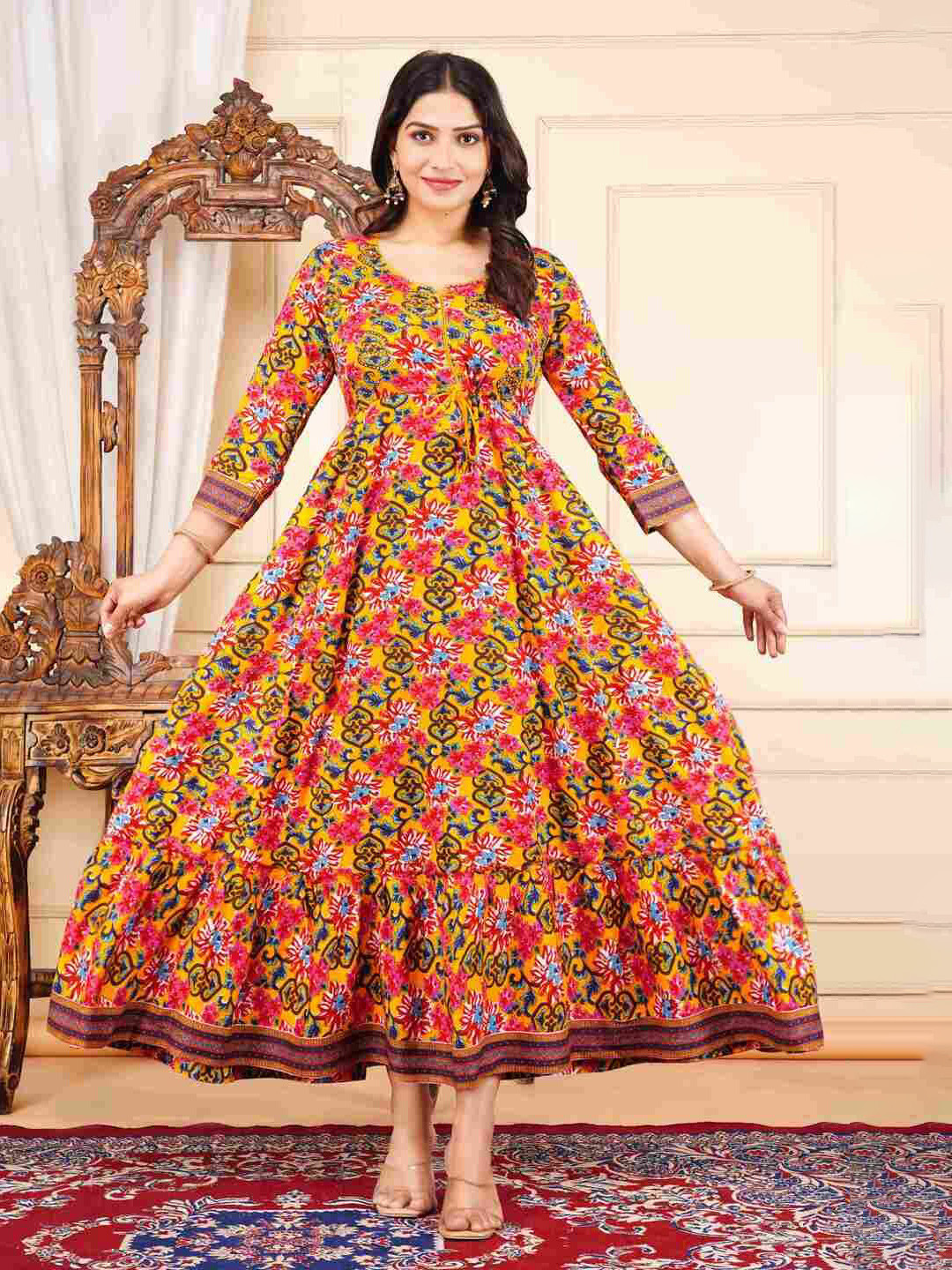 JAYRA TEXTILE Floral Printed Fit & Flare Maxi Dress