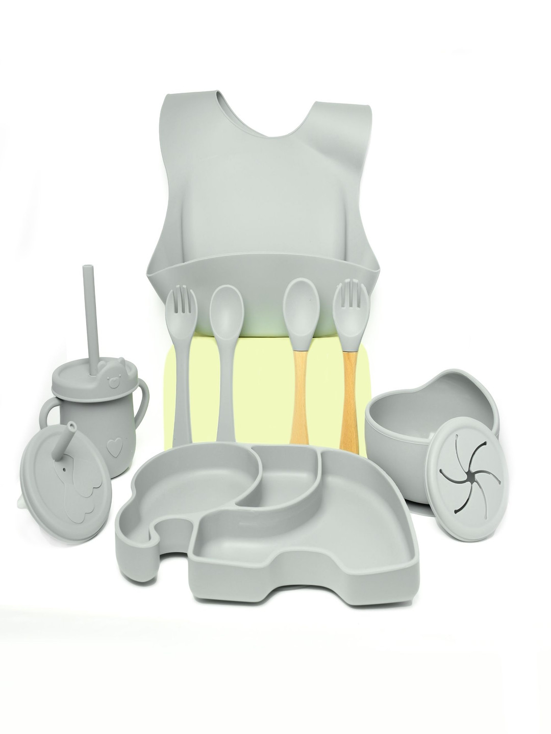 The Little Lookers Kids 11-Pcs Grey Silicone Non Toxic BPA Free Baby Safe Baby Feeding Set