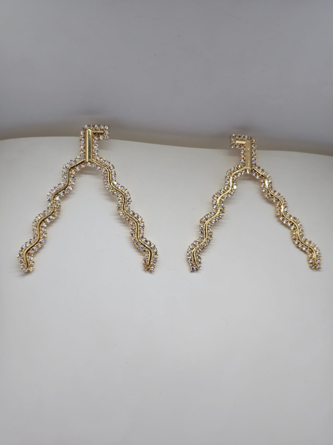 GAURISH BESPOKE JEWELLERY Gold-Plated Zircon Stones Studded Contemporary Drop Earrings