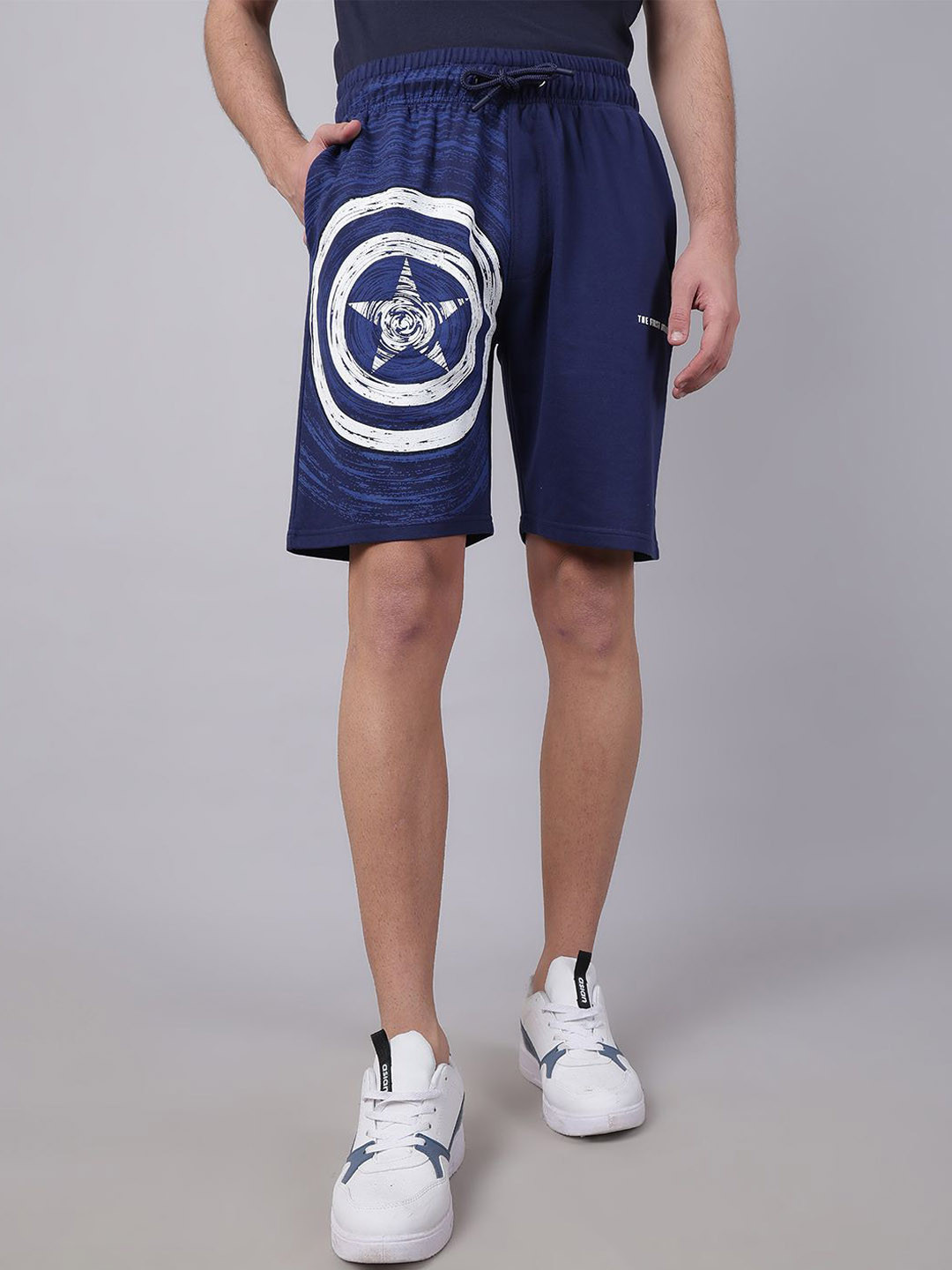 Free Authority Men Cotton Captain America Printed Mid Rise Shorts
