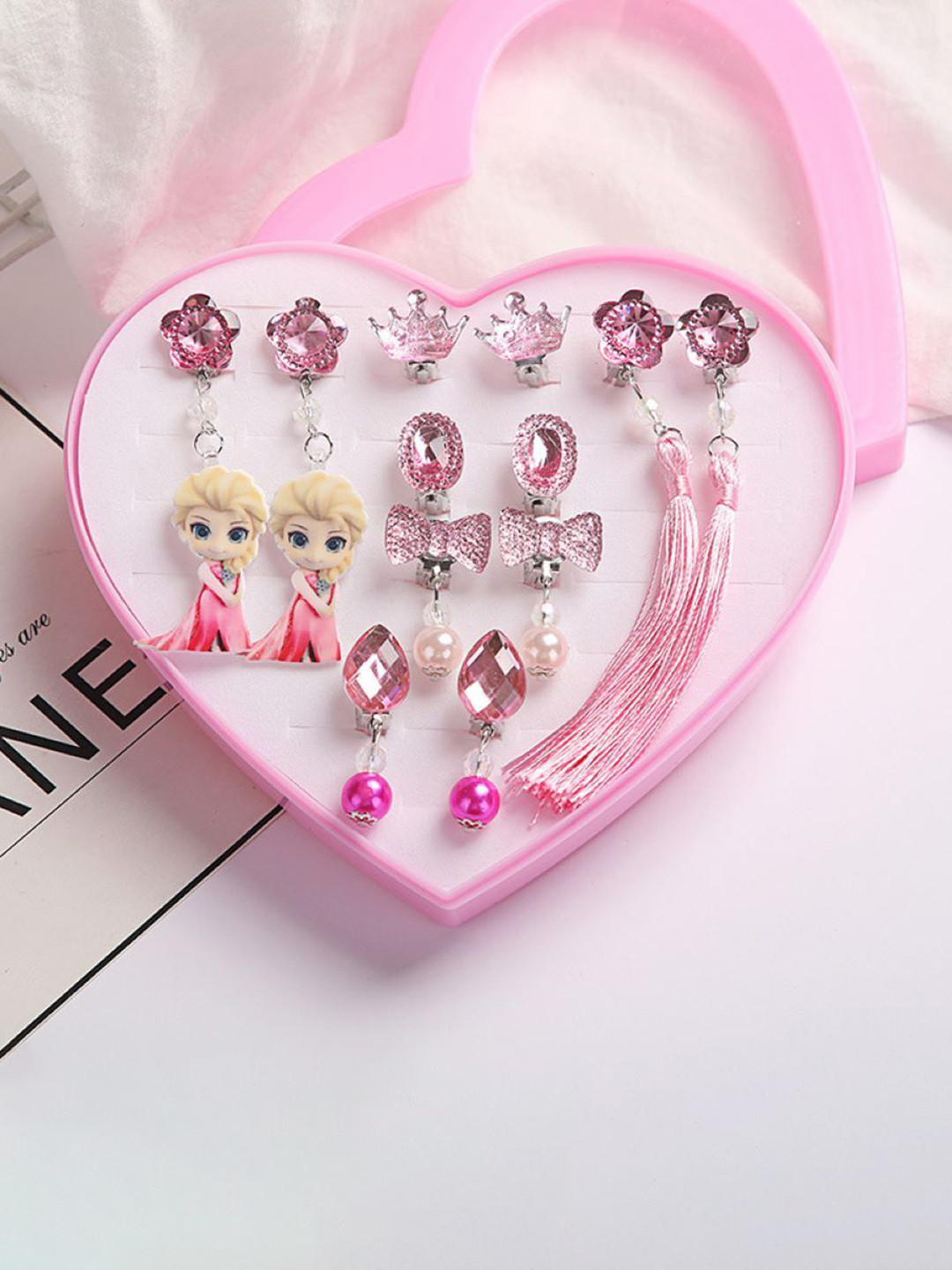 SYGA Princess-Themed Set of 5 Artificial Stones Studded and Beaded Drop Earrings