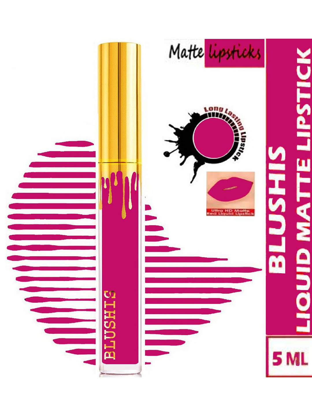 BLUSHIS High Defination Non Transfer Matte Liquid Lipstick - 7 ml - Magenta - 04