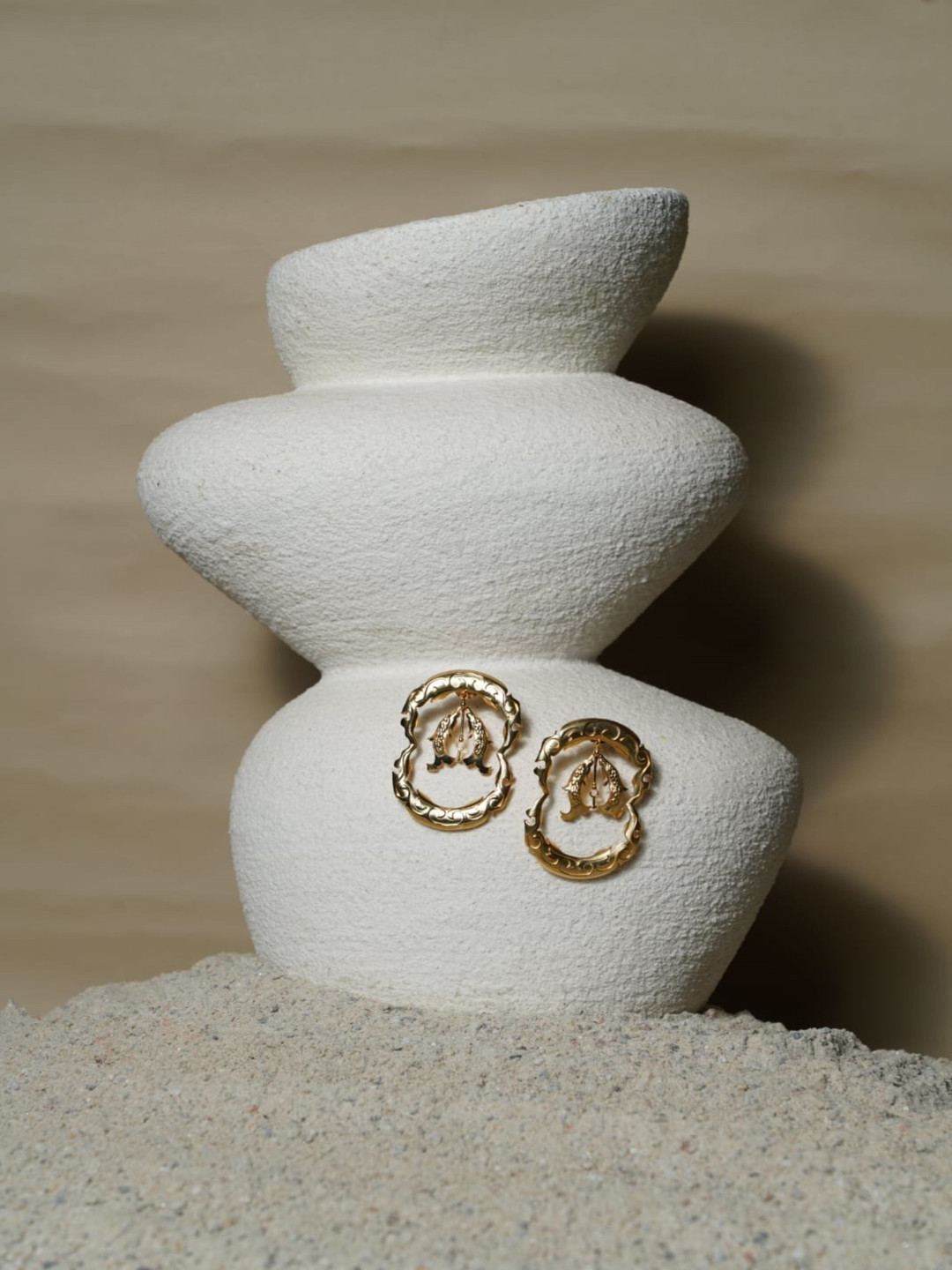 GAURISH BESPOKE JEWELLERY Gold Plated Contemporary Shaped Drop Earrings