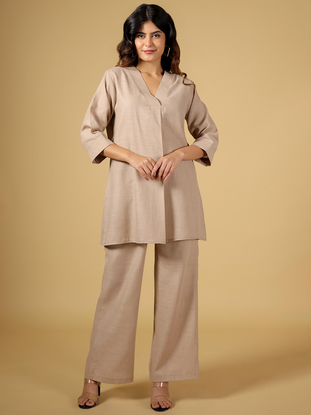 BEOM Minimal Luxe V-Neck Linen Tunic & Palazzo