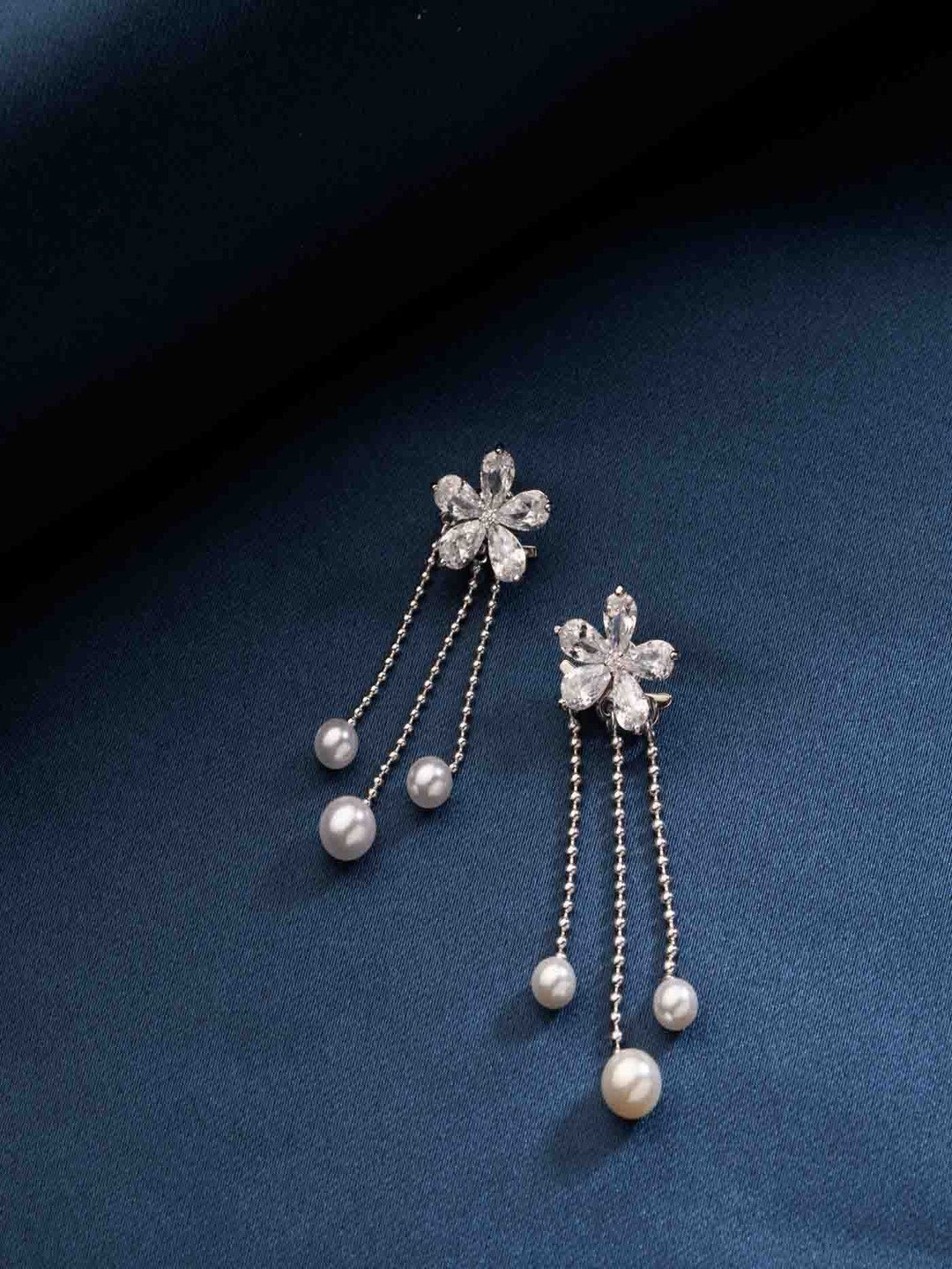 Gargi by P. N. Gadgil & Sons 925 Sterling Silver Artificial Stones Floral Drop Earrings