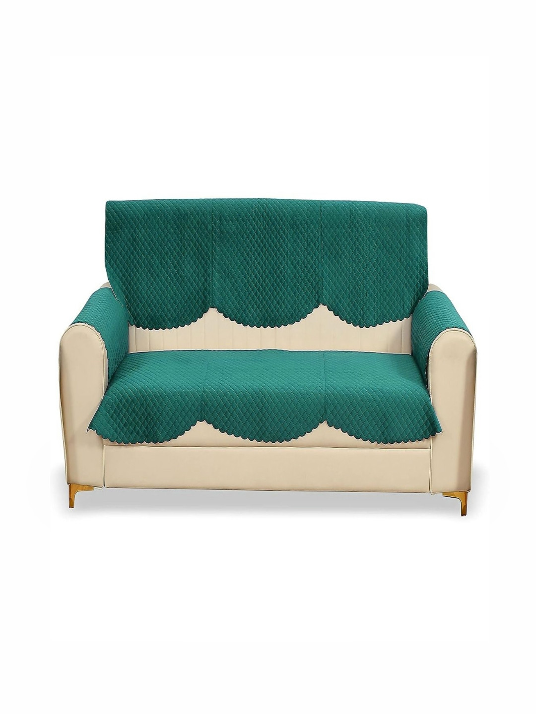 Fashion Throw Teal 4 Pieces Checked Velvet Sofa Cover With Arms