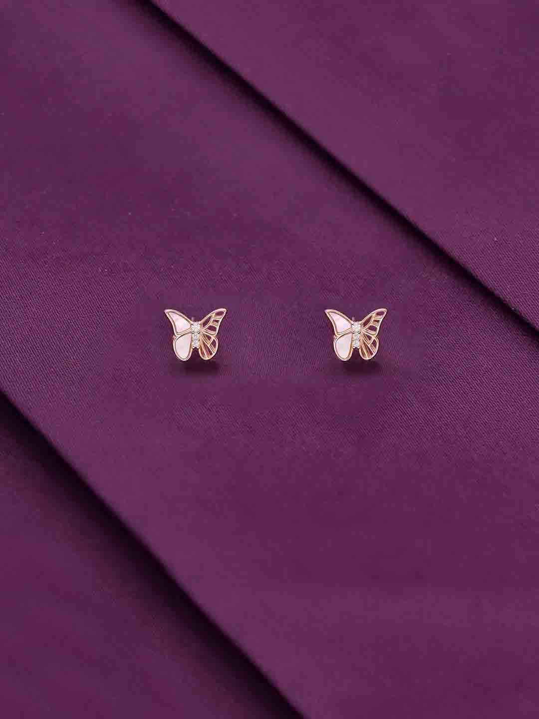 KAI JEWEL Rose Gold-Plated 92.5 Sterling Silver CZ-Studded Butterfly Shaped Studs Earrings