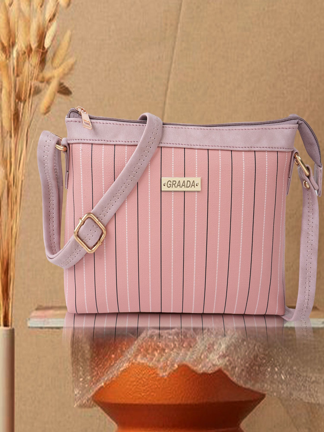 GRAADA Women Striped Crossbody Leather Sling Bag