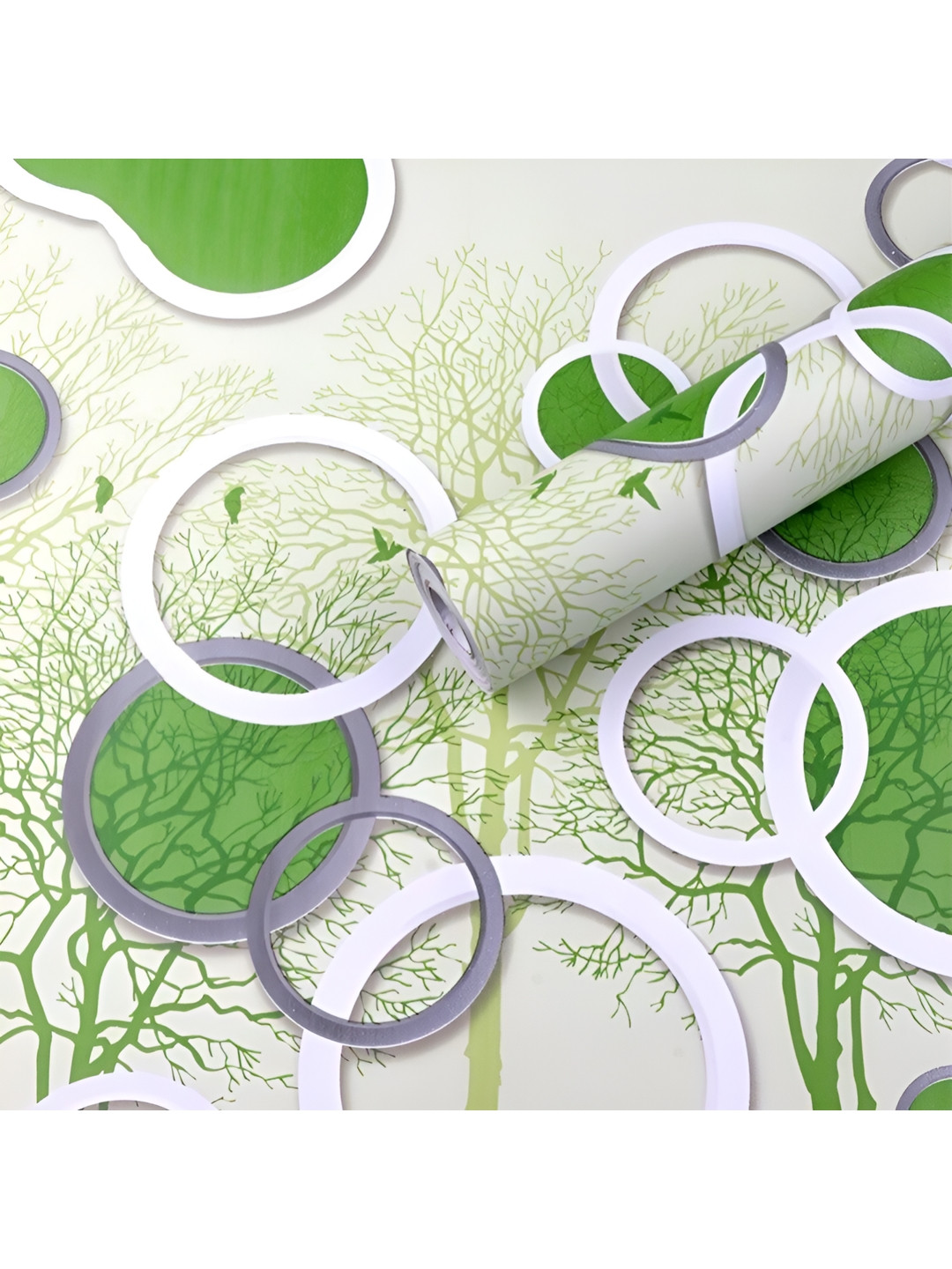 ANNA CREATIONS White & Green Geometric Printed Waterproof Decorative Wall Sticker