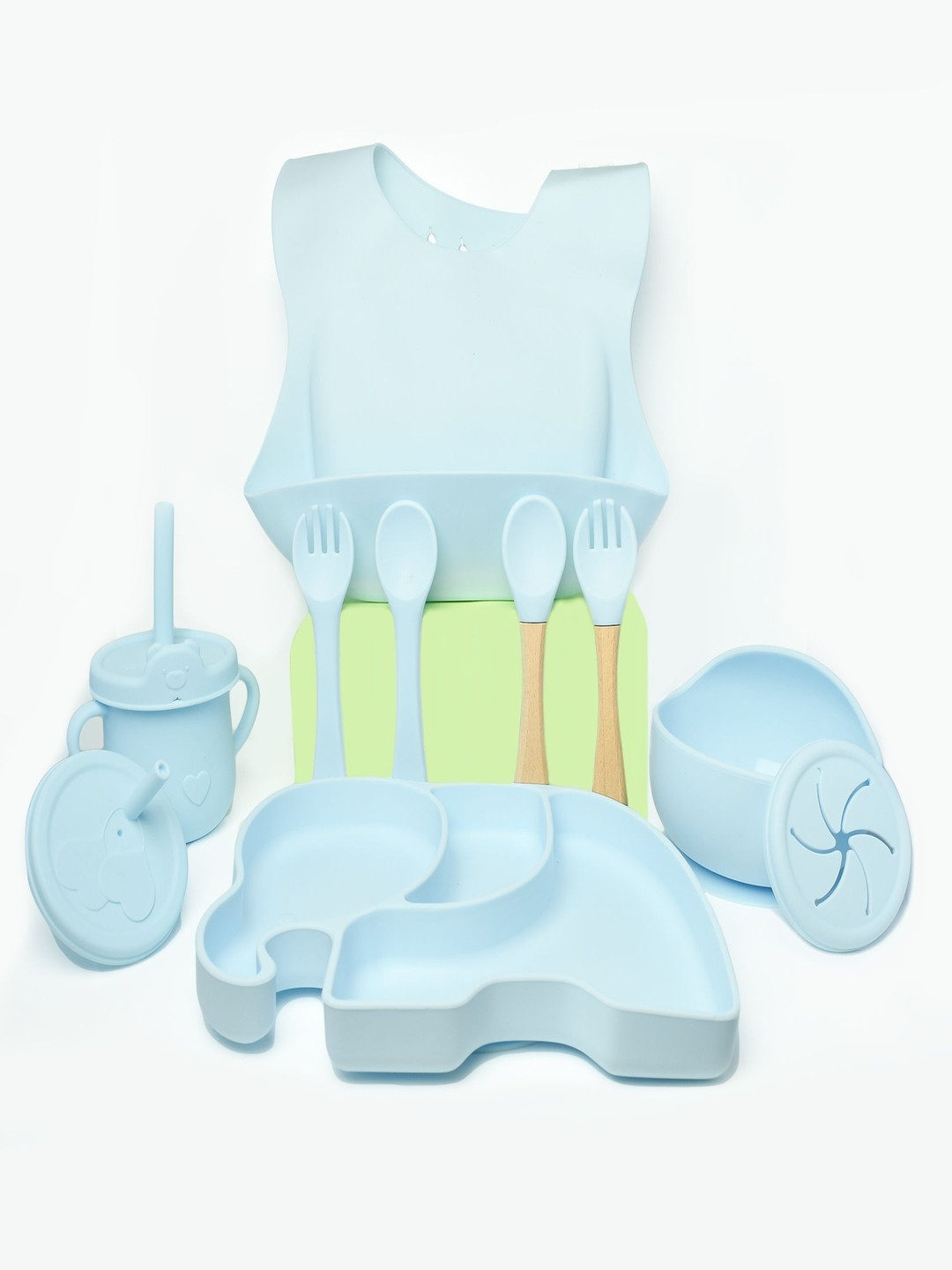 The Little Lookers 11-Pcs Blue Silicone Non Toxic BPA Free Baby Safe Baby Feeding Set