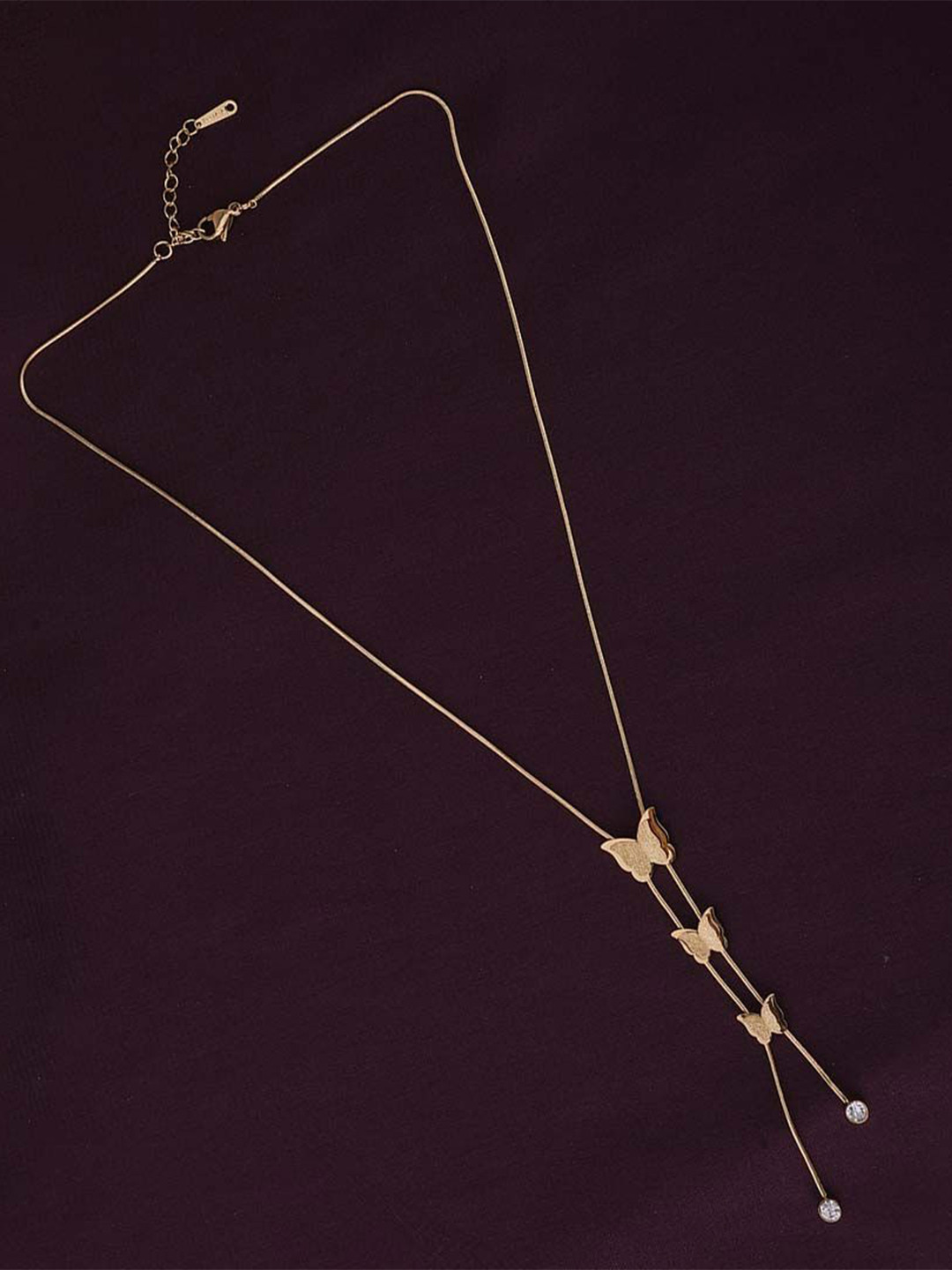 PALMONAS 18K Gold-Plated Stainless Steel Cubic Zirconia Studded Butterfly Minimal Chain